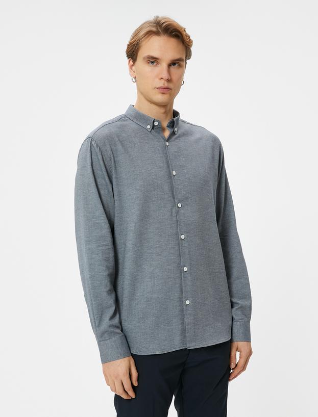 Slim Fit Gömlek Uzun Kollu Klasik Yaka Düğmeli_2