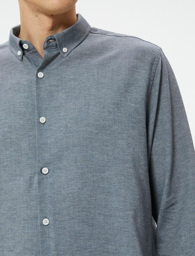 Slim Fit Gömlek Uzun Kollu Klasik Yaka Düğmeli_4