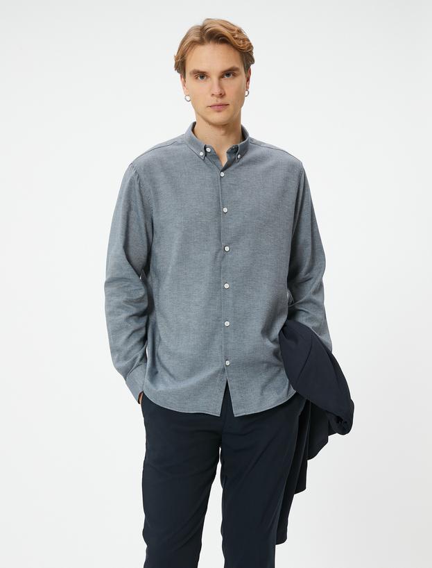 Slim Fit Gömlek Uzun Kollu Klasik Yaka Düğmeli_0
