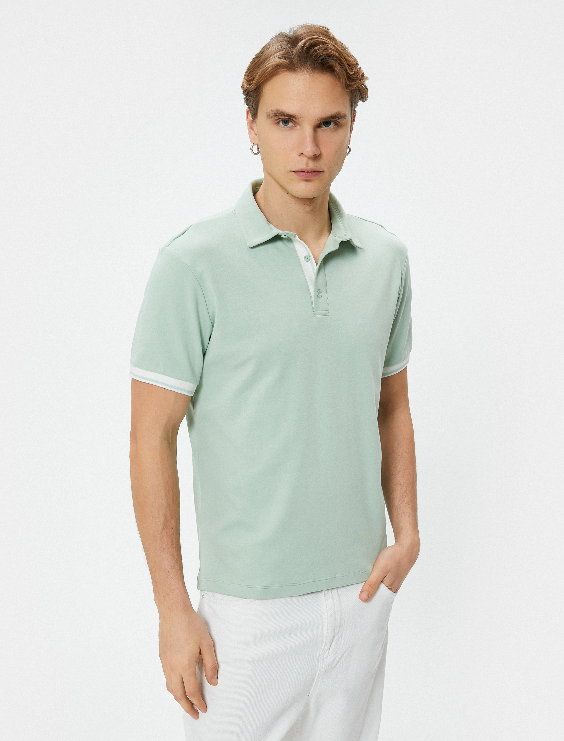   Polo Yaka Tişört Slim Fit Düğmeli Kısa Kollu