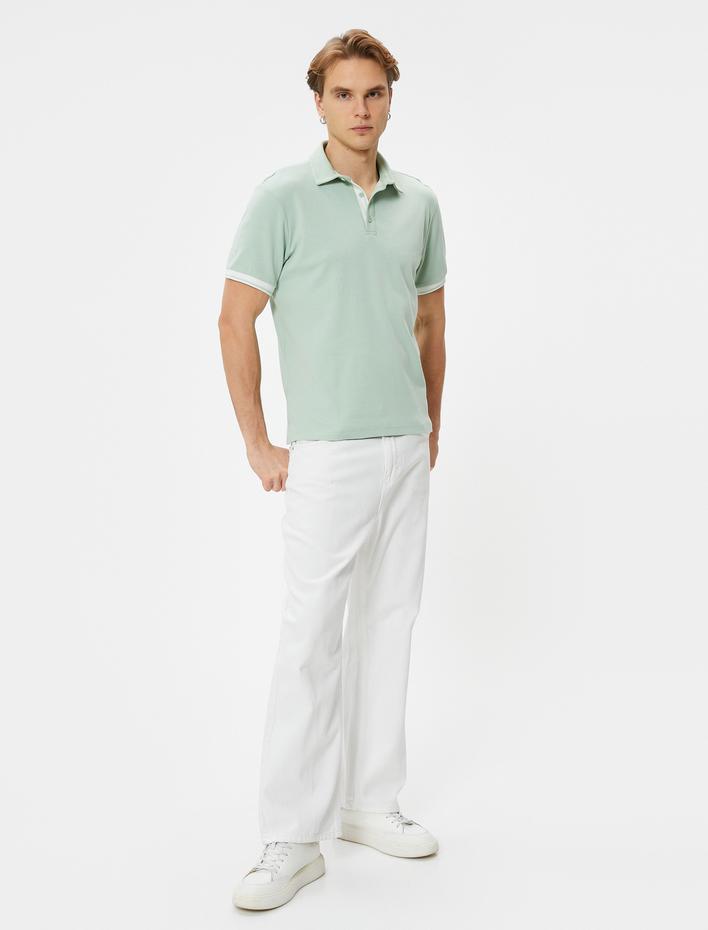  Polo Yaka Tişört Slim Fit Düğmeli Kısa Kollu