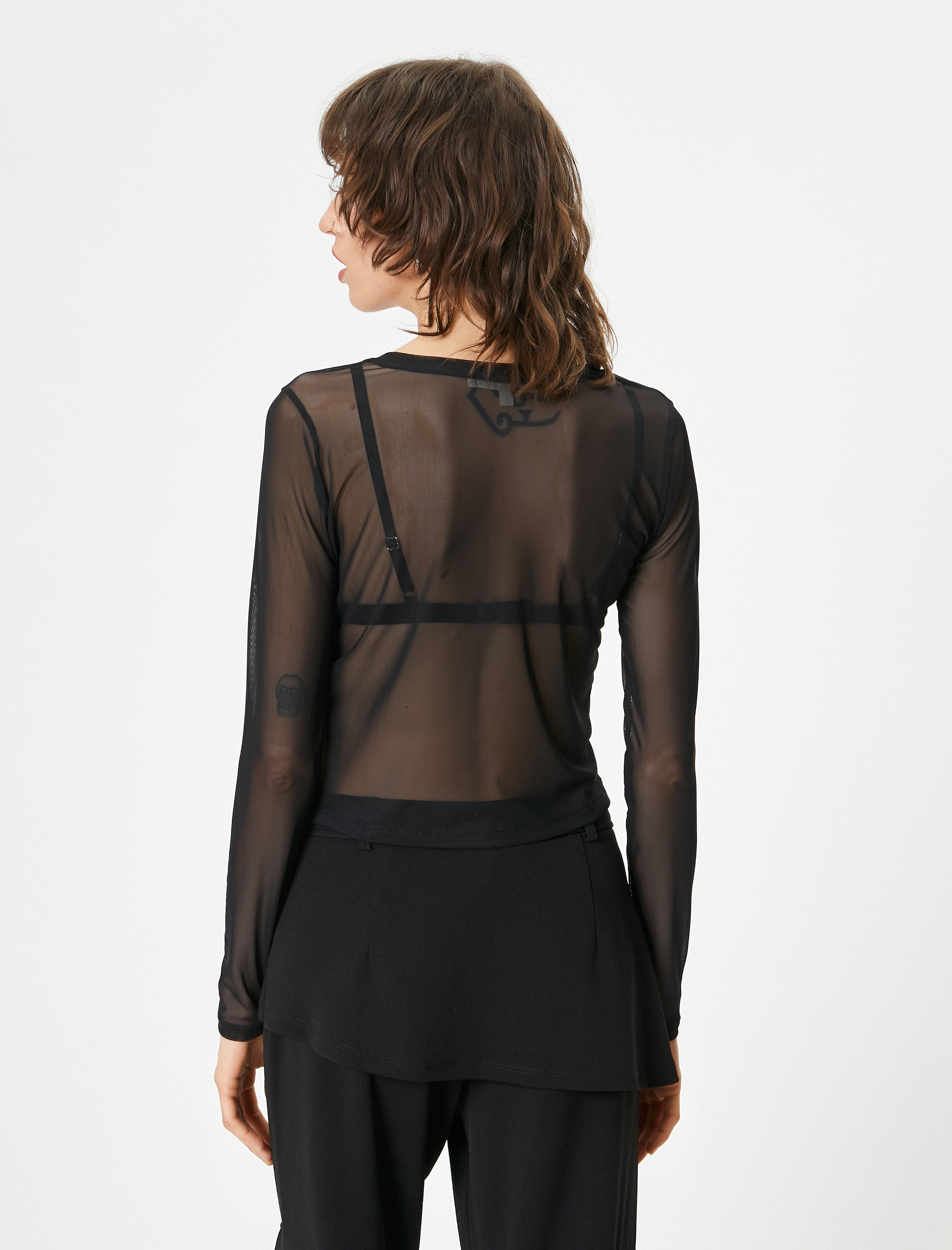   Transparan Tişört Baskılı Uzun Kollu Bisiklet Yaka