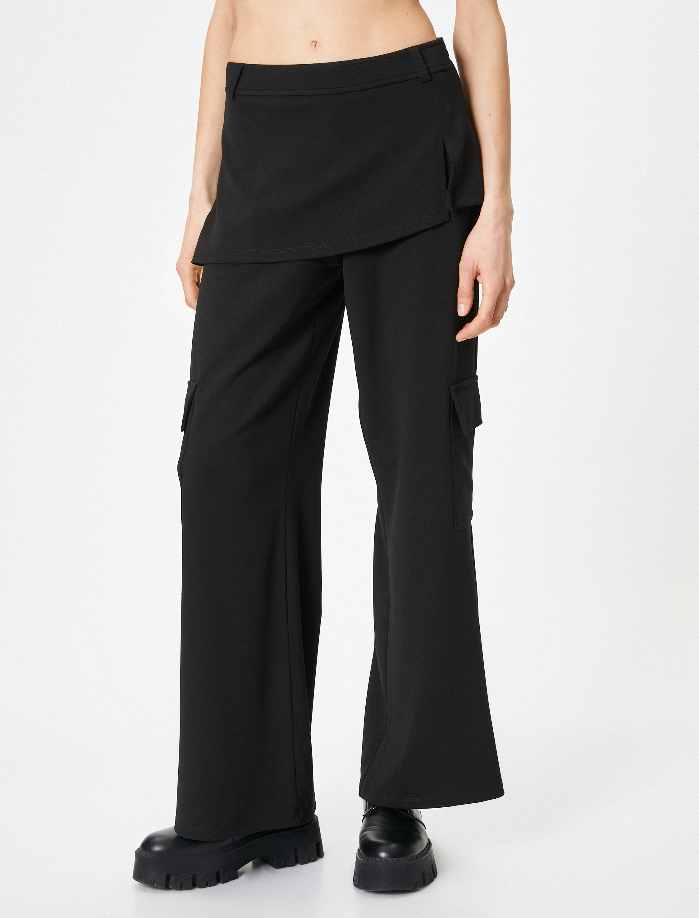   Kargo Pantolon Cep Detaylı Etekli Düz Paça