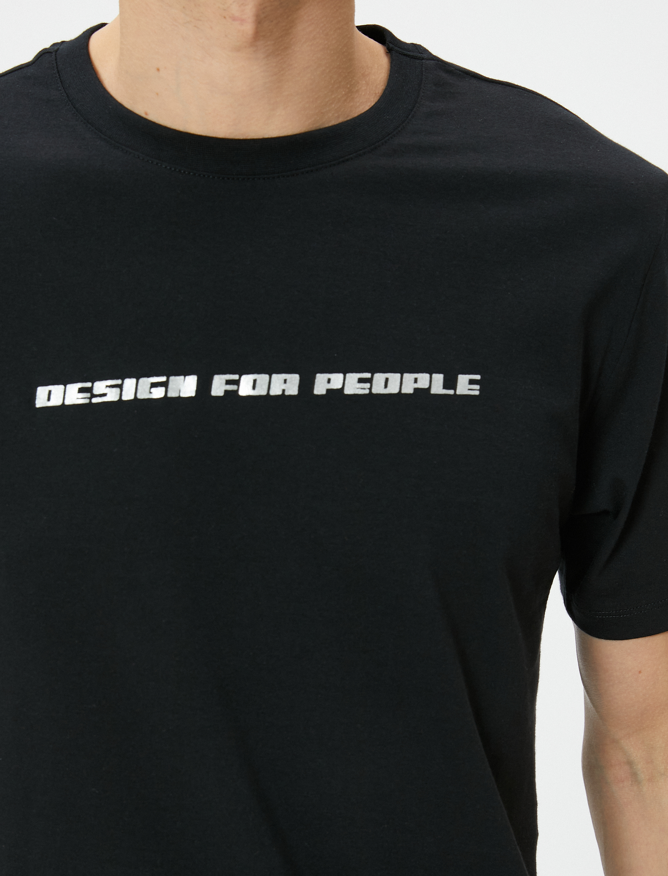   Slim Fit Tişört Slogan Baskılı Bisiklet Yaka Kısa Kollu