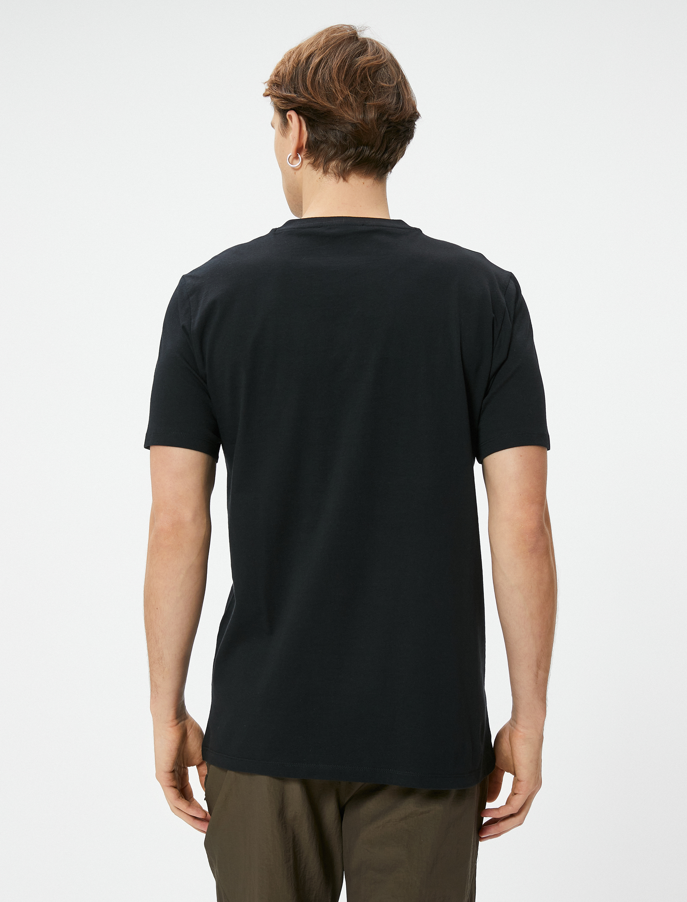   Slim Fit Tişört Slogan Baskılı Bisiklet Yaka Kısa Kollu