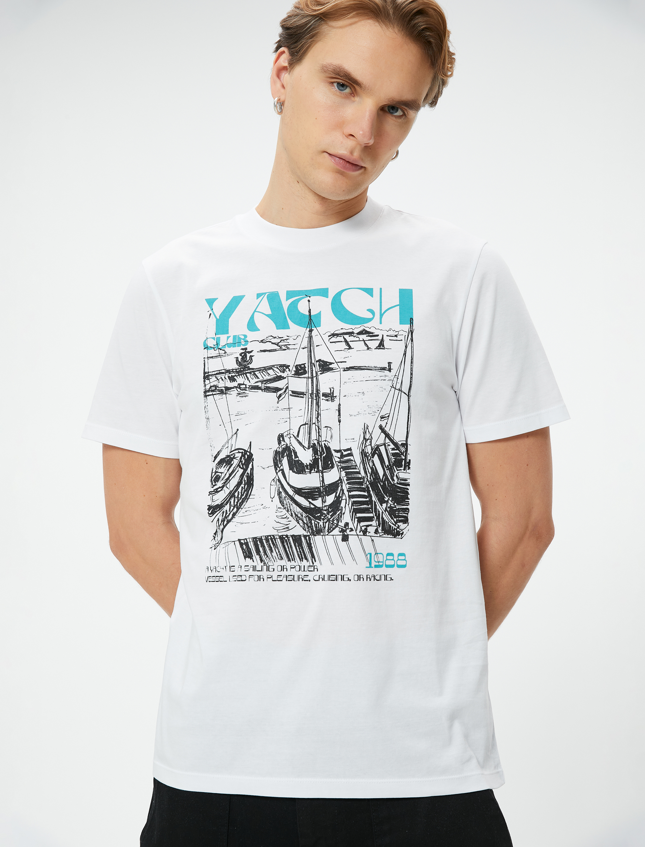   Marin Baskılı Tişört Sloganlı Bisiklet Yaka Kısa Kollu