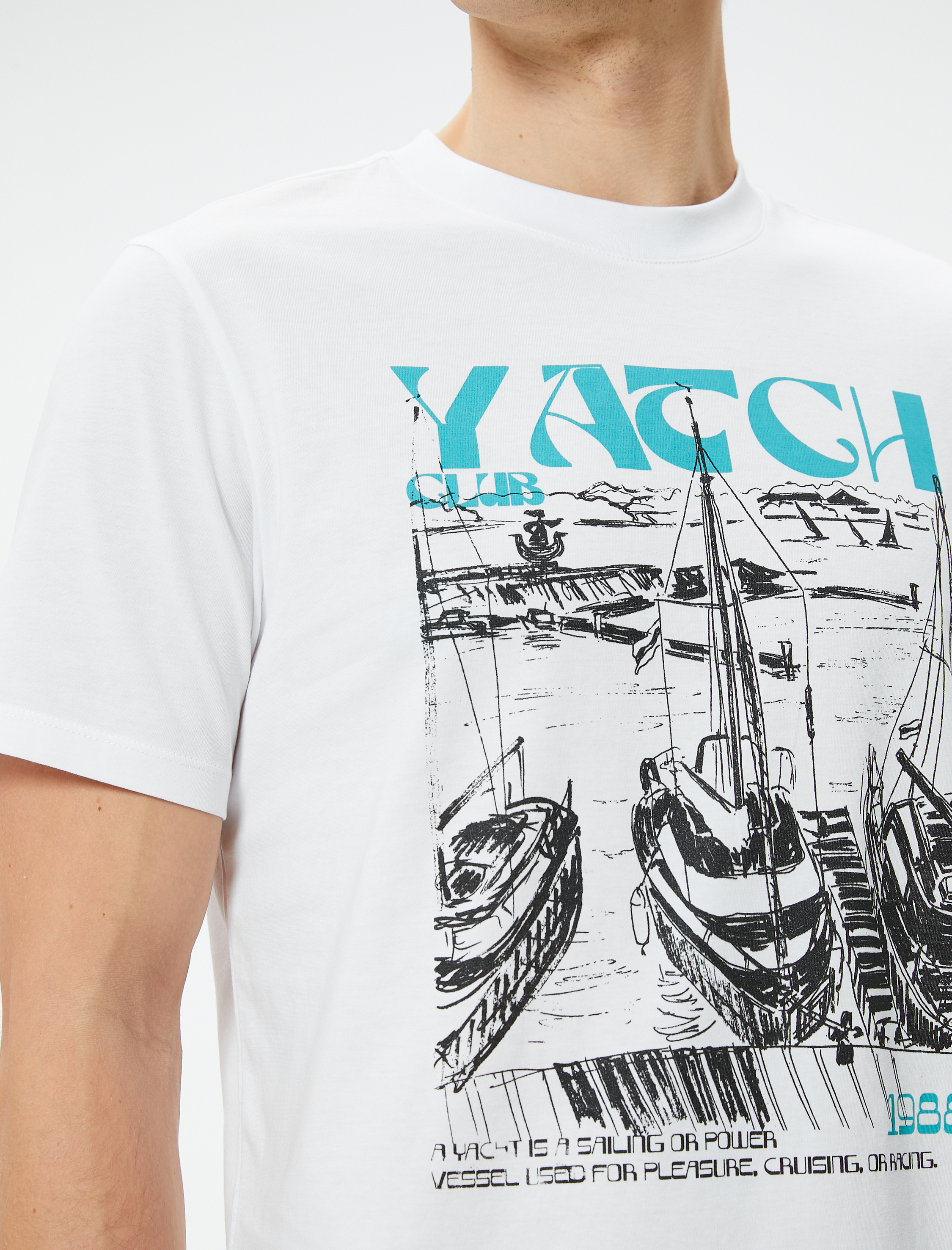   Marin Baskılı Tişört Sloganlı Bisiklet Yaka Kısa Kollu