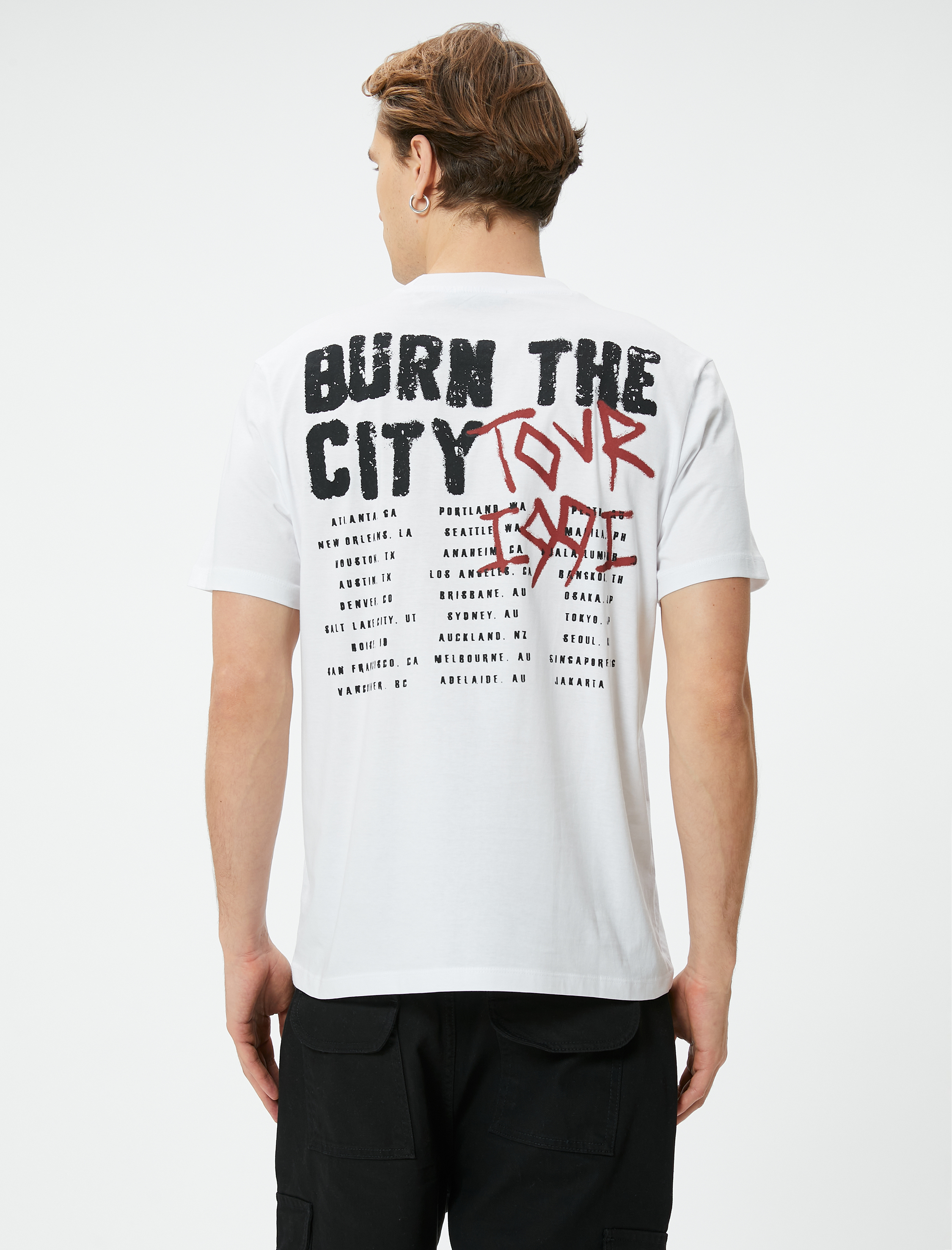   Arkası Baskılı Tişört Sloganlı Bisiklet Yaka Kısa Kollu