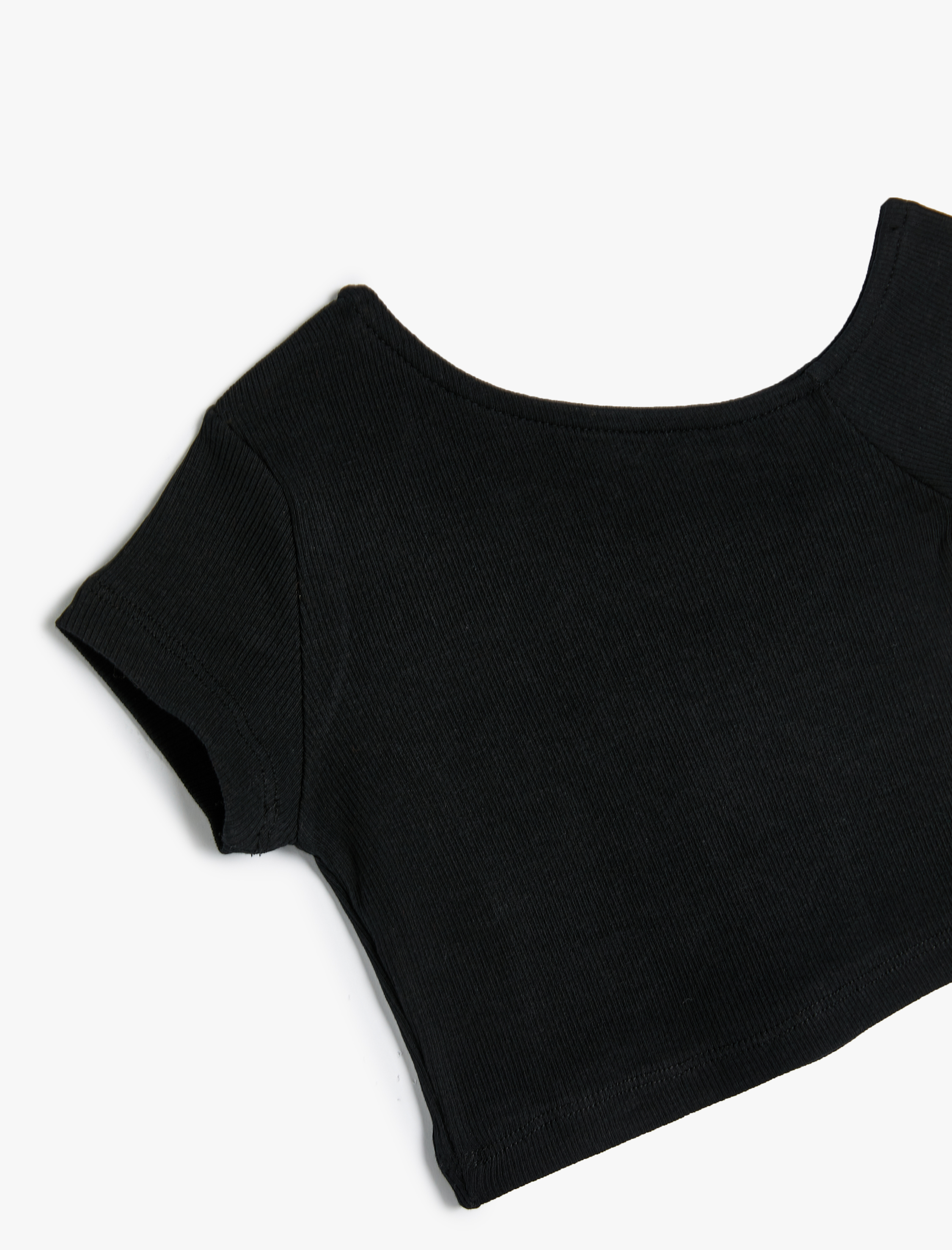  Kız Çocuk Crop Tişört Asimetrik Yaka Kısa Kollu Pamuklu