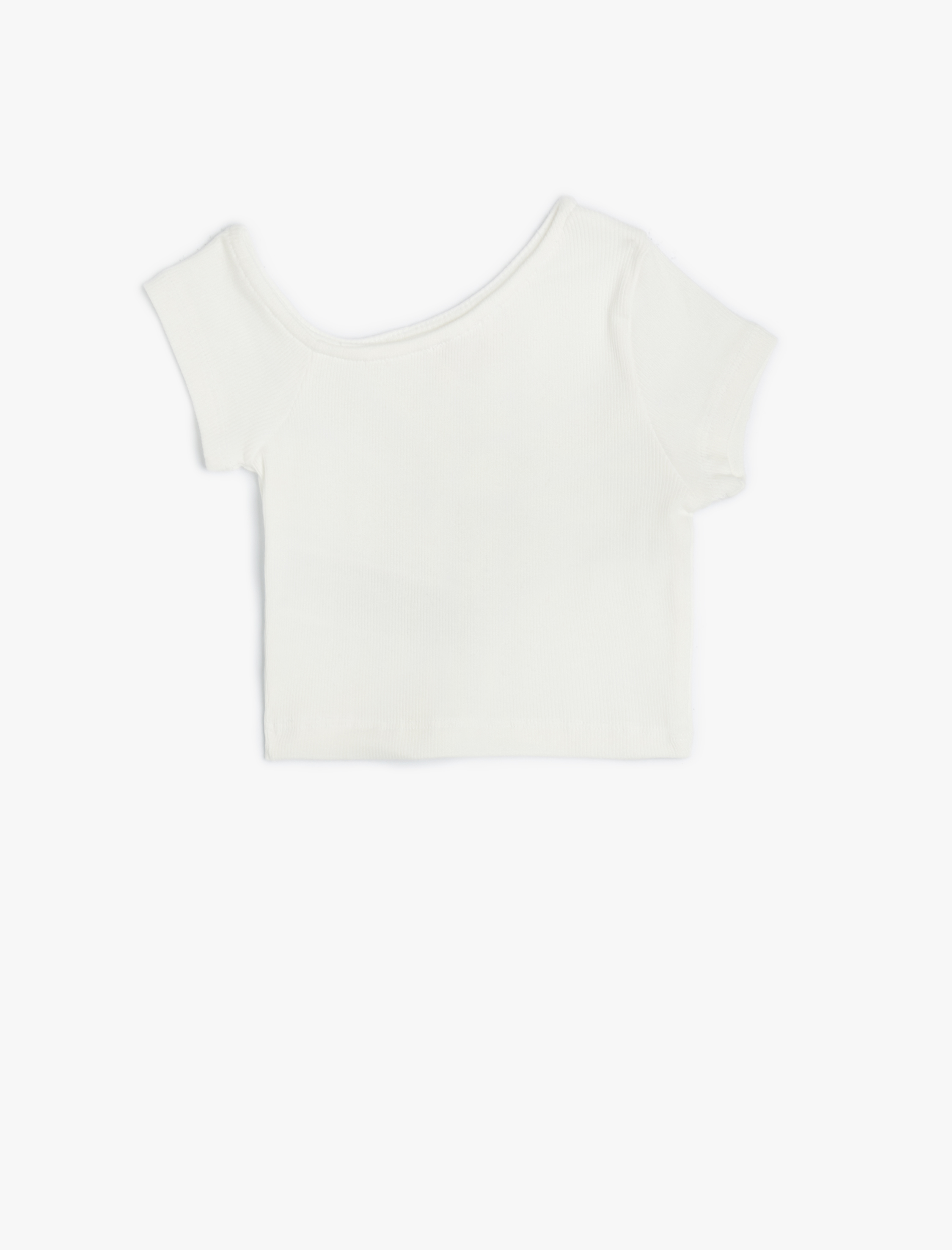  Kız Çocuk Crop Tişört Asimetrik Yaka Kısa Kollu Pamuklu