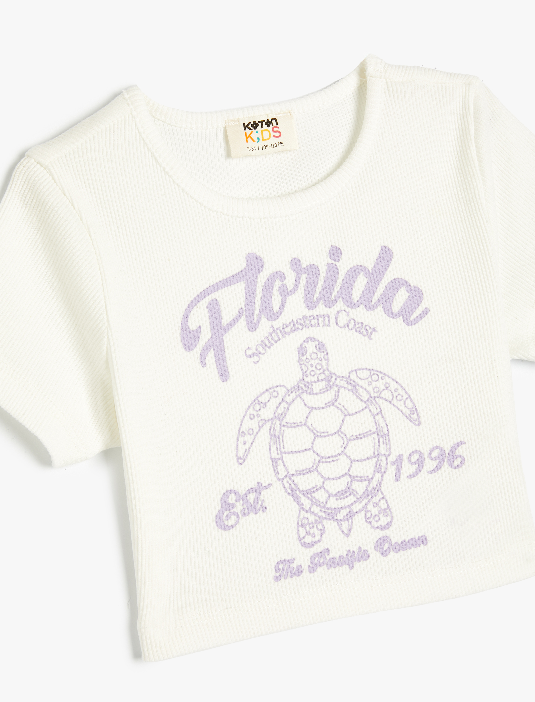  Kız Çocuk Crop Tişört Baskılı Kısa Kollu Bisiklet Yaka Ribanalı