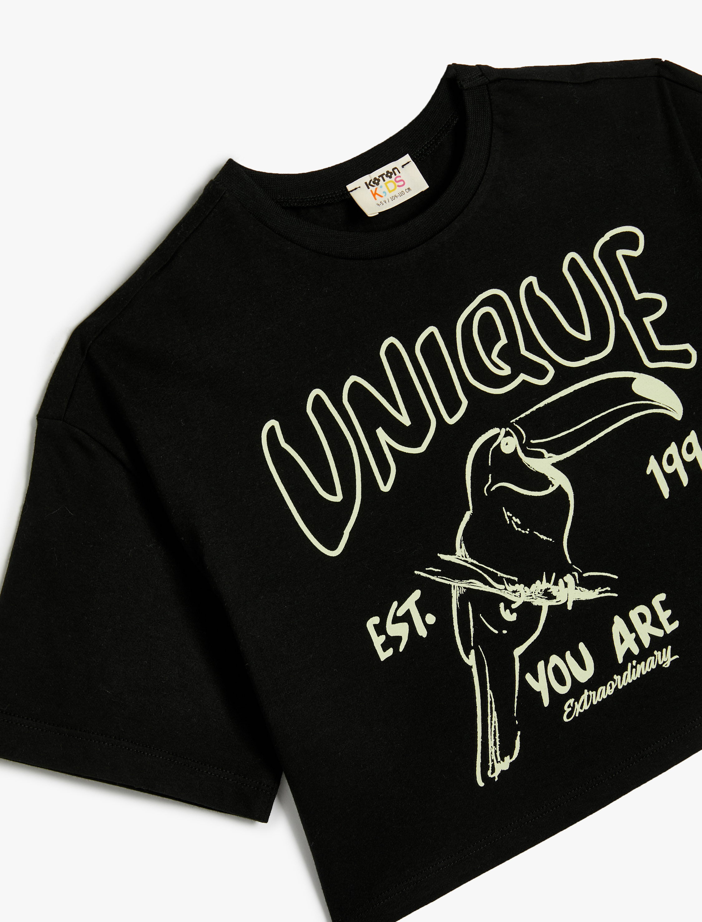  Kız Çocuk Crop Tişört Kısa Kollu Baskılı Bisiklet Yaka Pamuklu