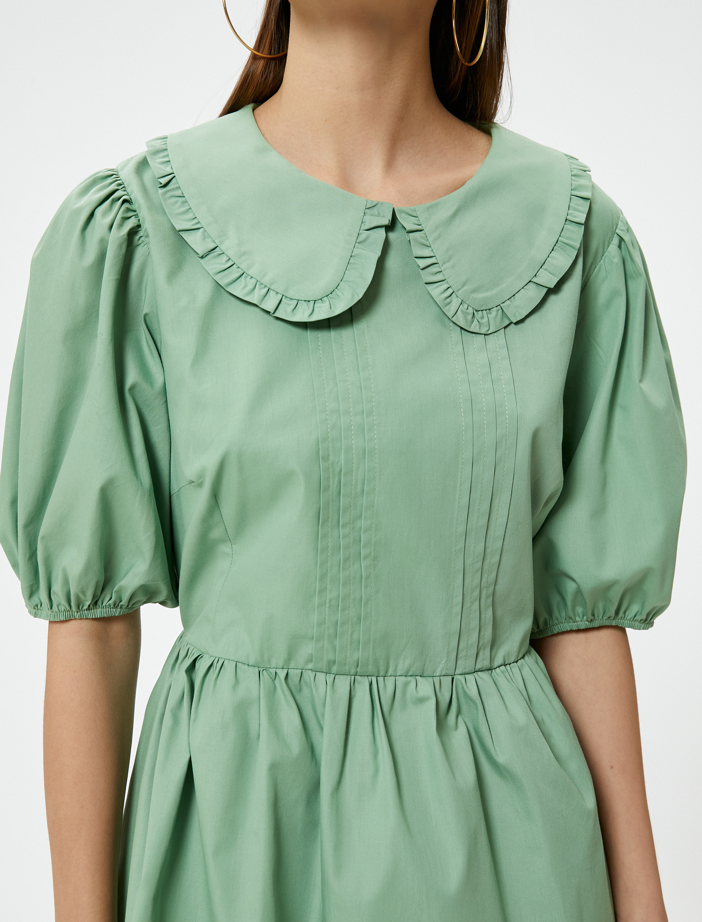   Balon Kol Elbise Midi Boy Bebe Yaka Pamuklu