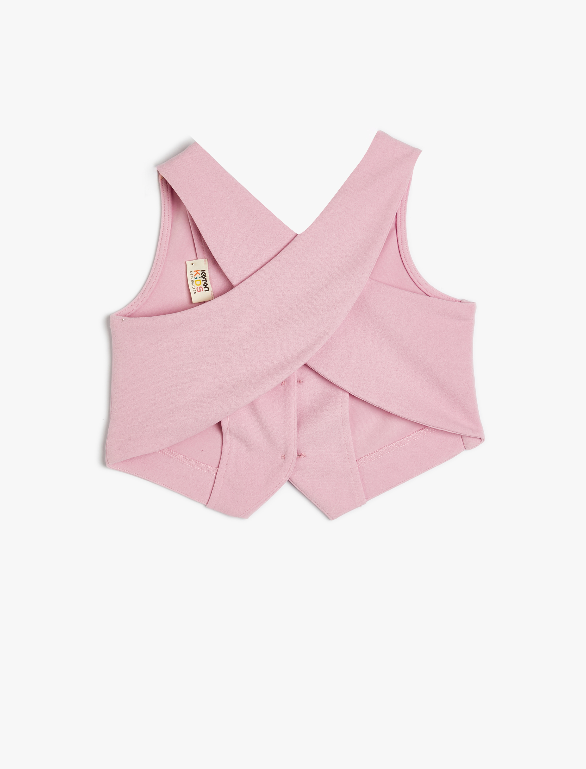  Kız Çocuk Crop Yelek Arkası Çapraz Kalp Düğme Detaylı