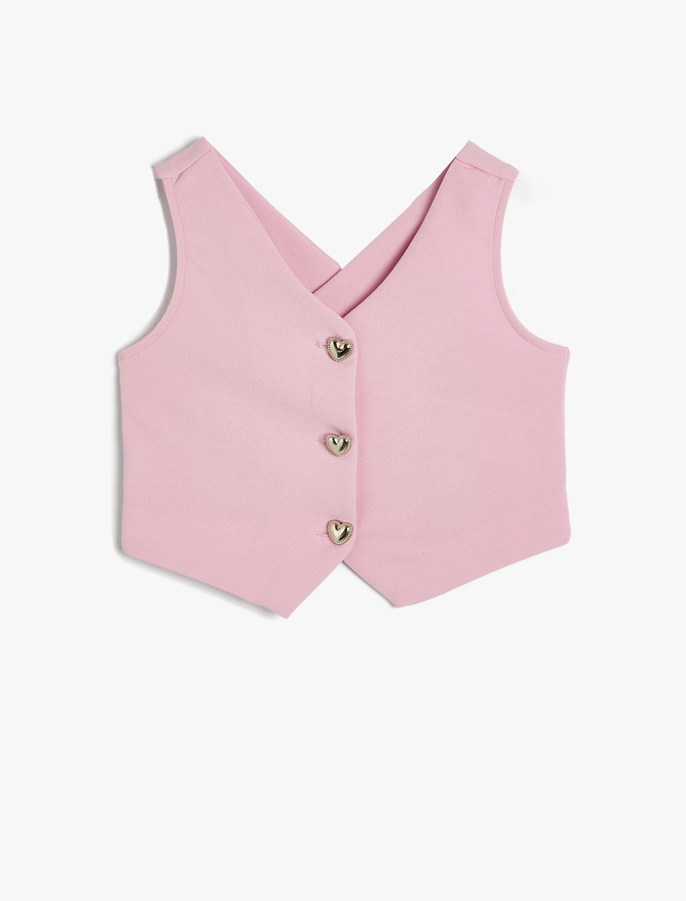  Kız Çocuk Crop Yelek Arkası Çapraz Kalp Düğme Detaylı