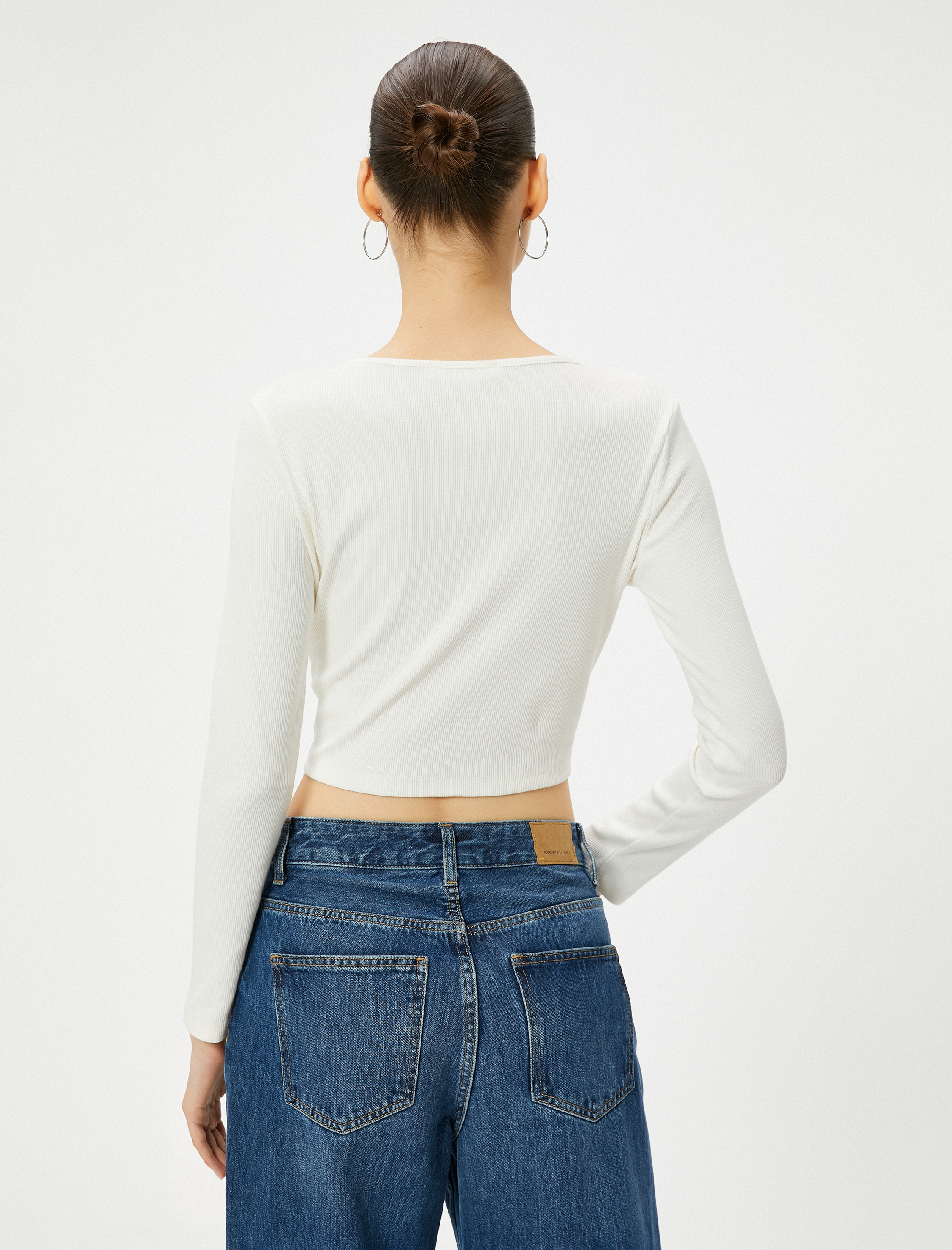   Düğmeli Tişört Uzun Kollu Bisiklet Yaka Slim Fit Pamuklu