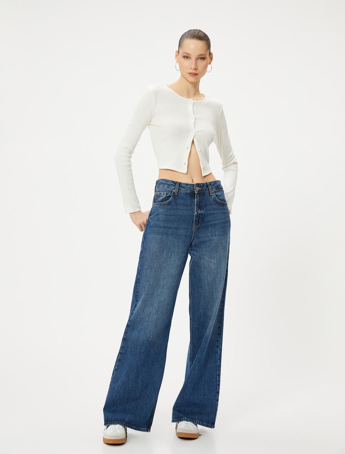  Düğmeli Tişört Uzun Kollu Bisiklet Yaka Slim Fit Pamuklu