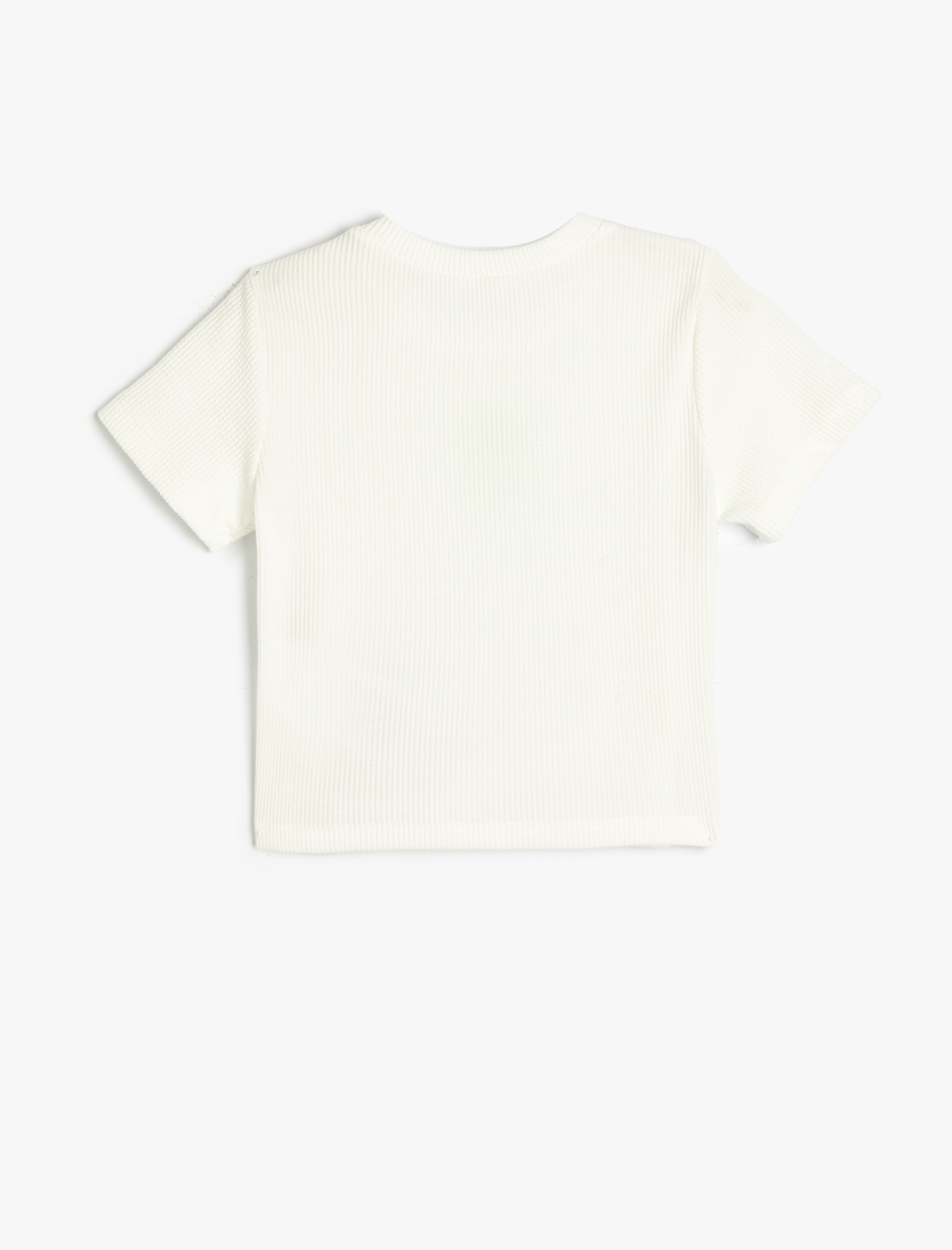  Kız Çocuk Crop Tişört Ananas Detaylı Pencereli Bisiklet Yaka Kısa Kollu