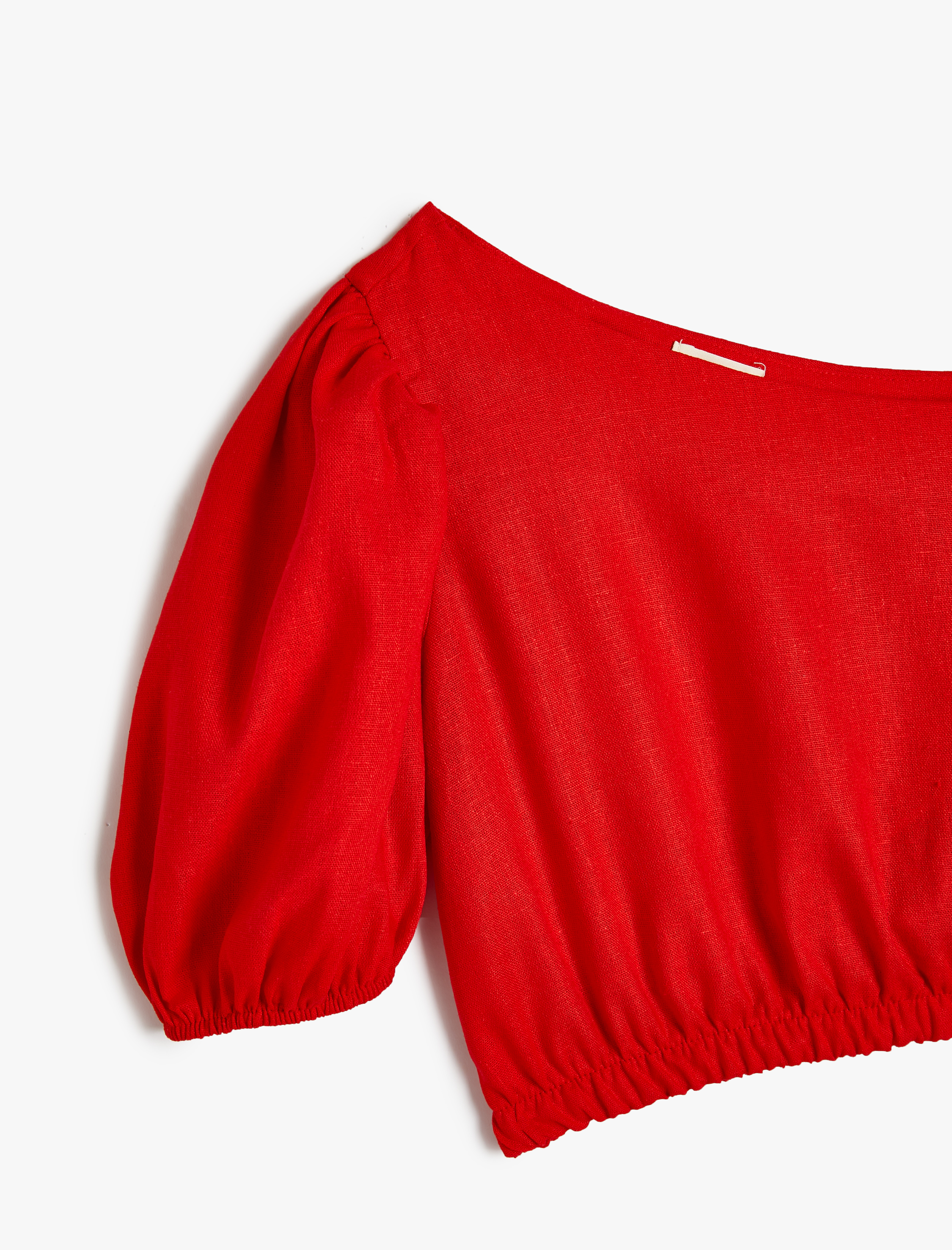  Kız Çocuk Crop Keten Bluz Balon Kollu Asimetrik Yaka