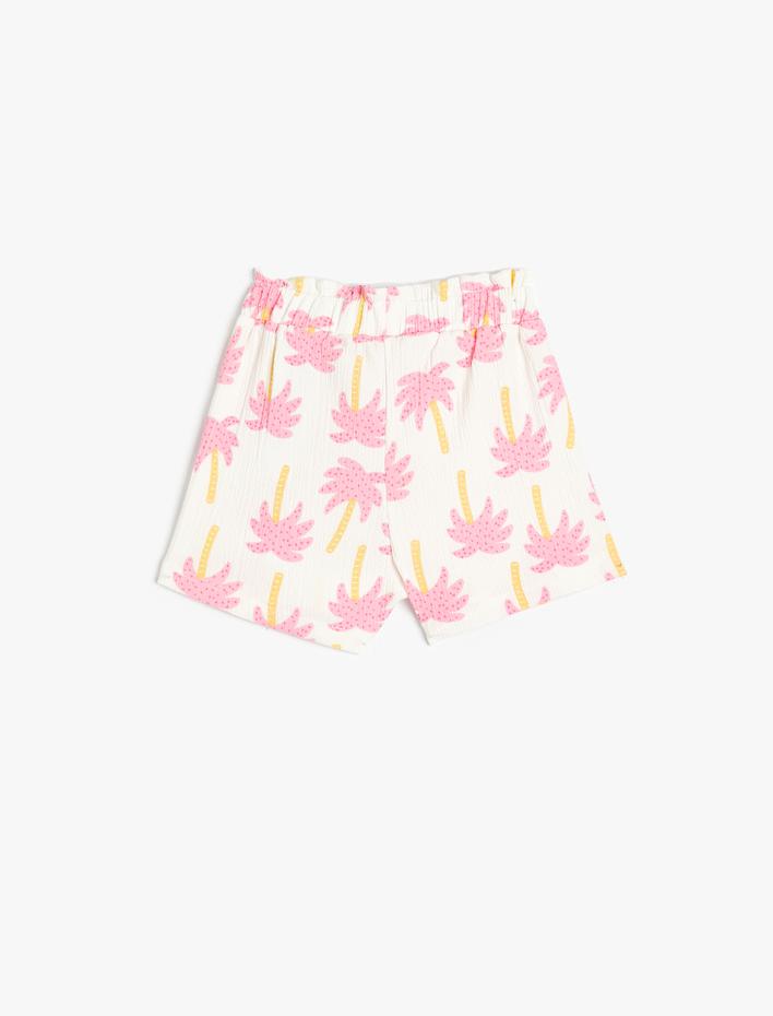 Kız Bebek Şort Palmiye Baskılı Beli Lastikli Pamuklu