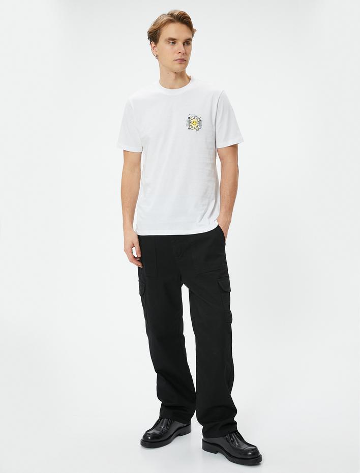  Slogan Baskılı Tişört Bisiklet Yaka Kısa Kollu Pamuklu