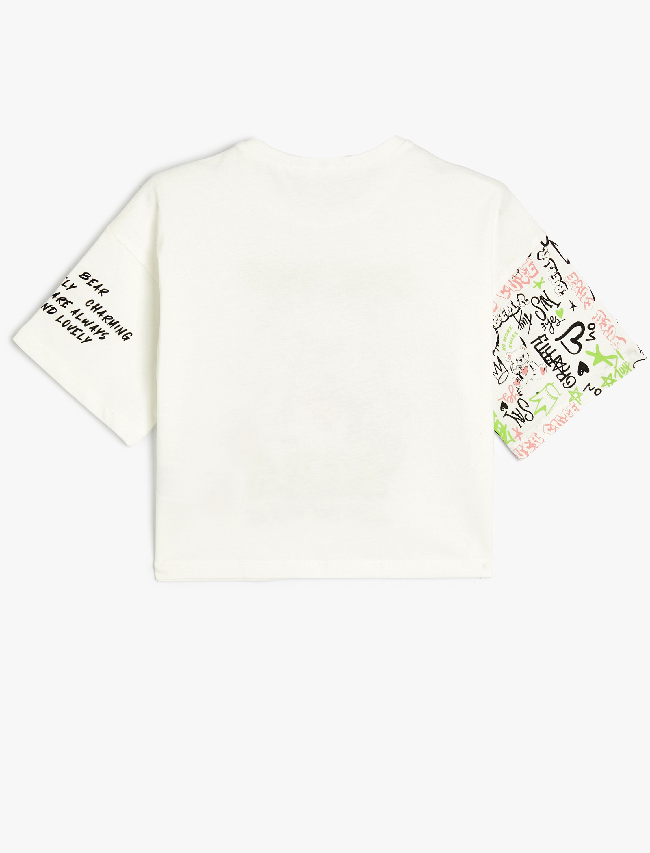  Kız Çocuk Crop Tişört Baskılı Kısa Kollu Bisiklet Yaka Pamuklu