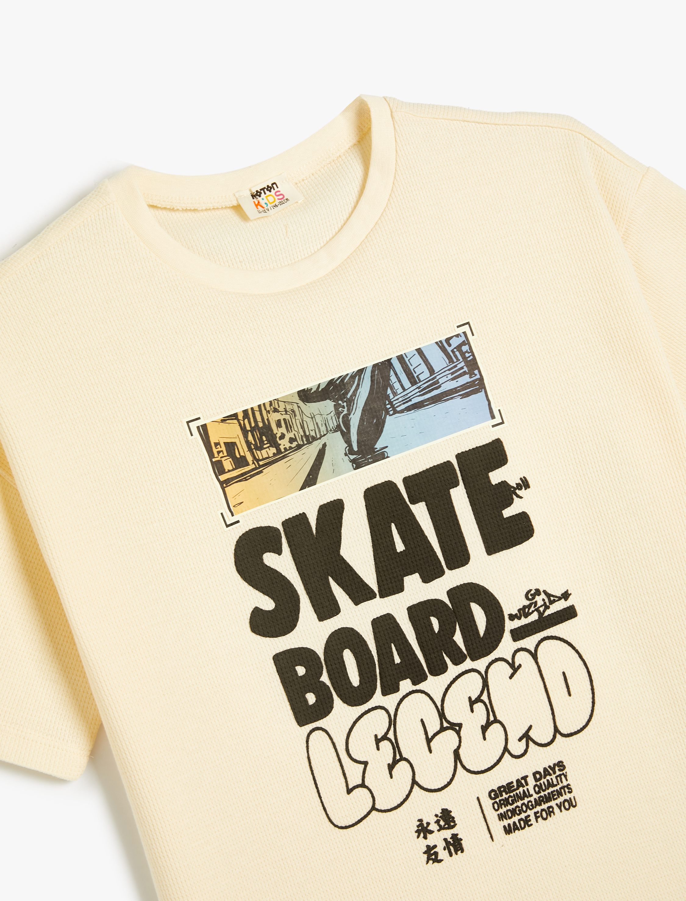  Erkek Çocuk Tişört Kaykay Temalı Arkası Baskılı Kısa Kollu Bisiklet Yaka Pamuklu