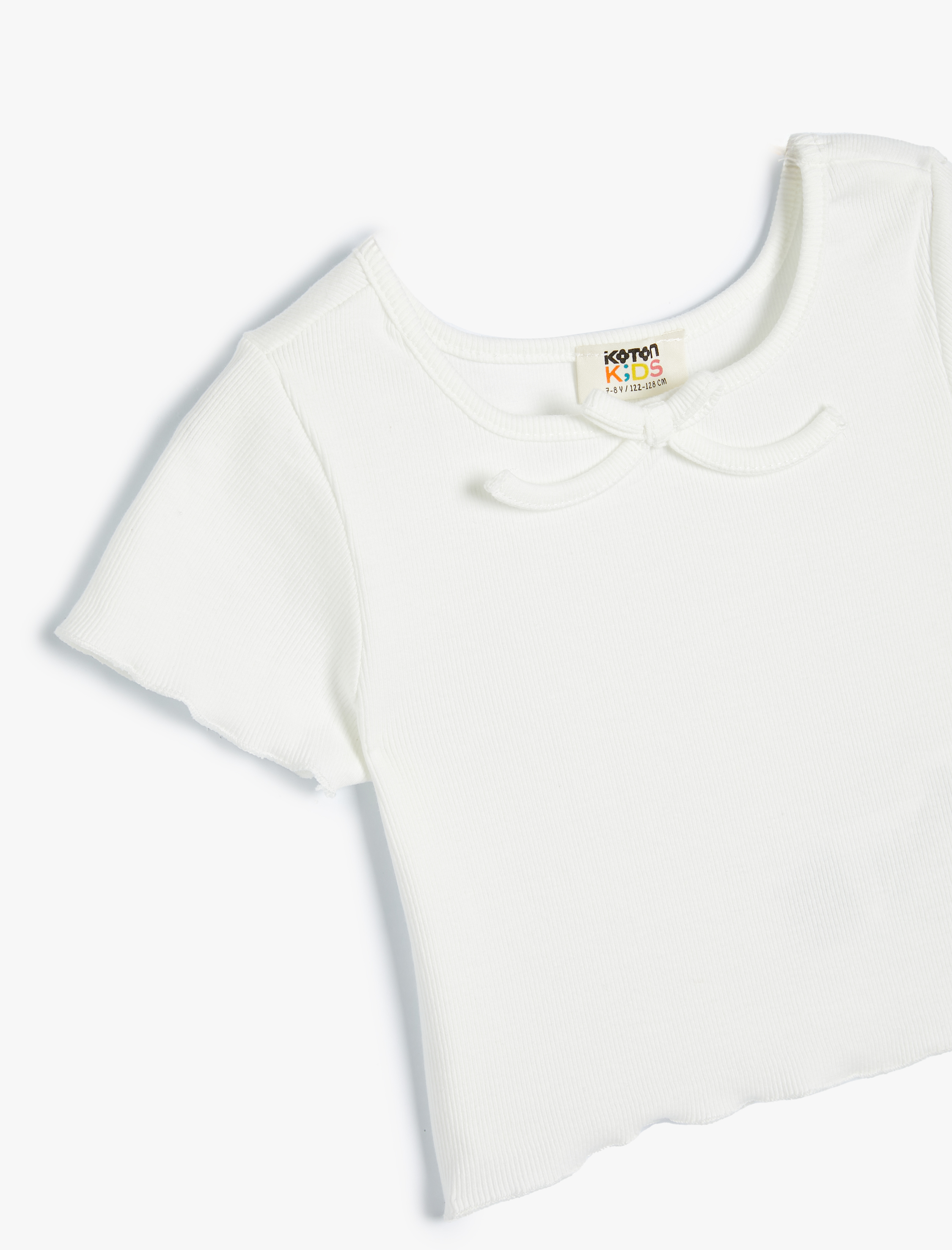  Kız Çocuk Crop Tişört Kısa Kollu Ribanalı Pamuklu