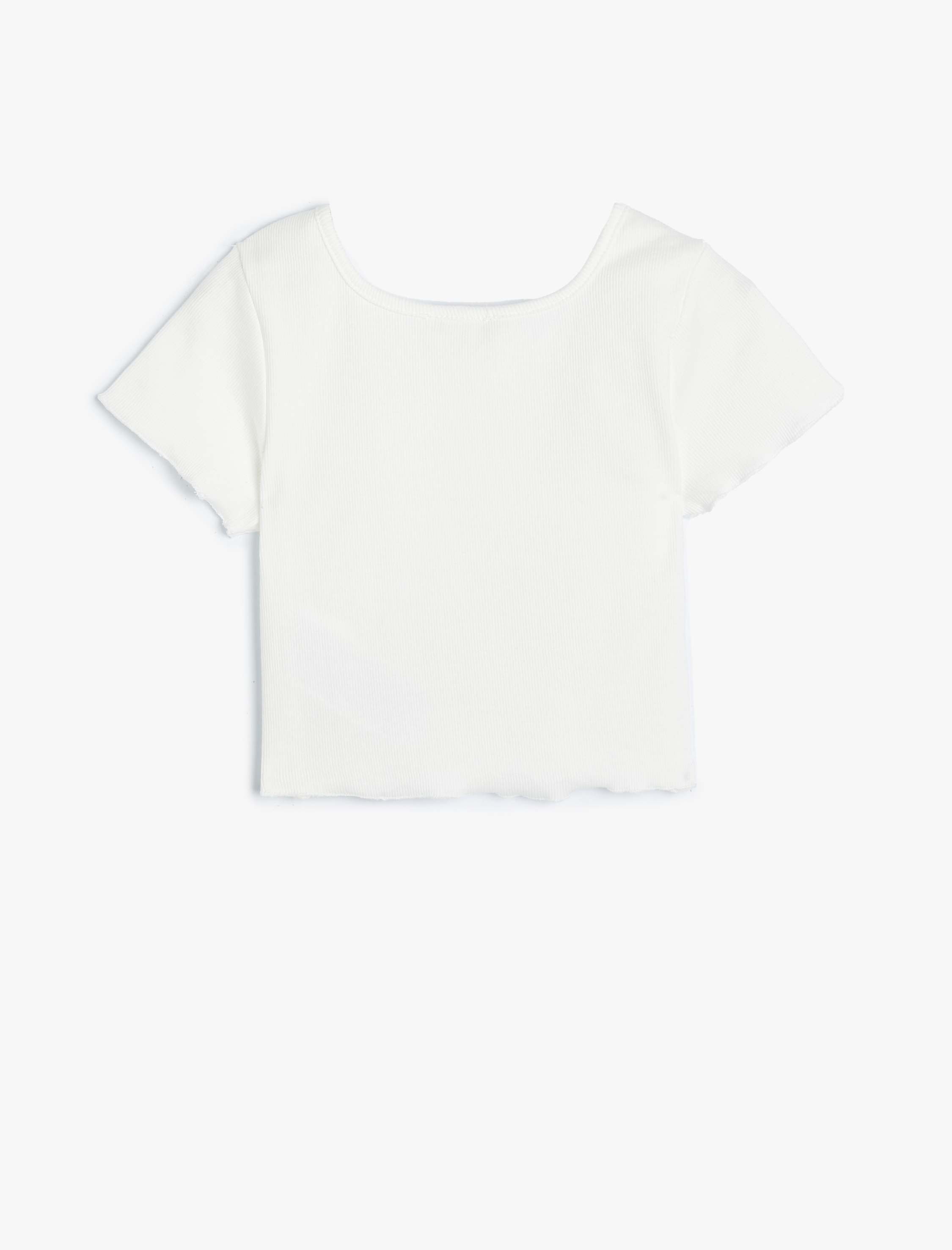  Kız Çocuk Crop Tişört Kısa Kollu Ribanalı Pamuklu