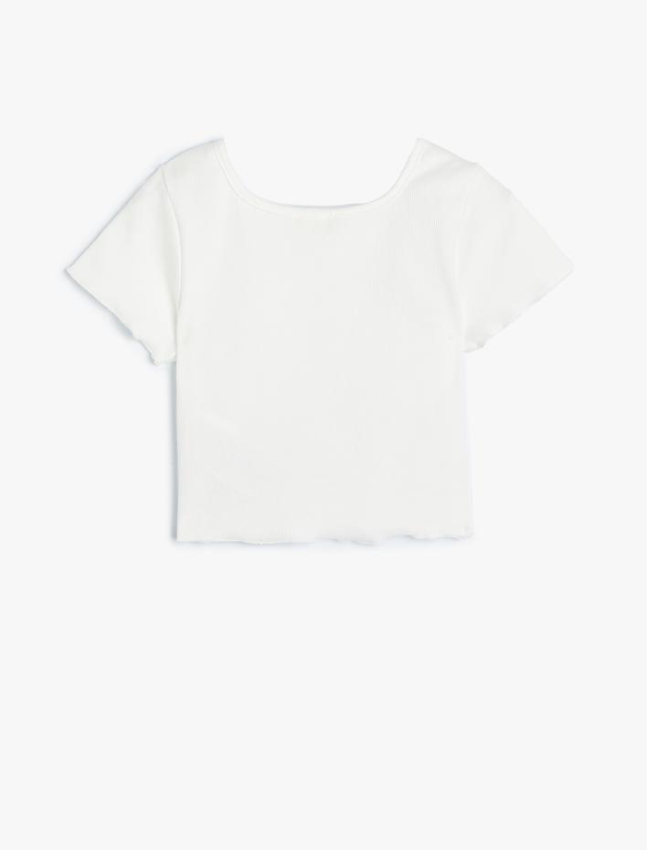 Kız Çocuk Crop Tişört Kısa Kollu Ribanalı Pamuklu