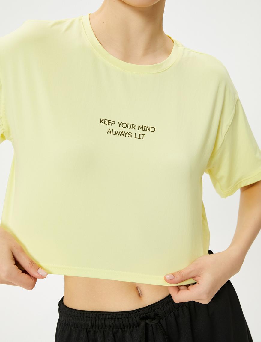   Slogan Baskılı Spor Crop Tişört