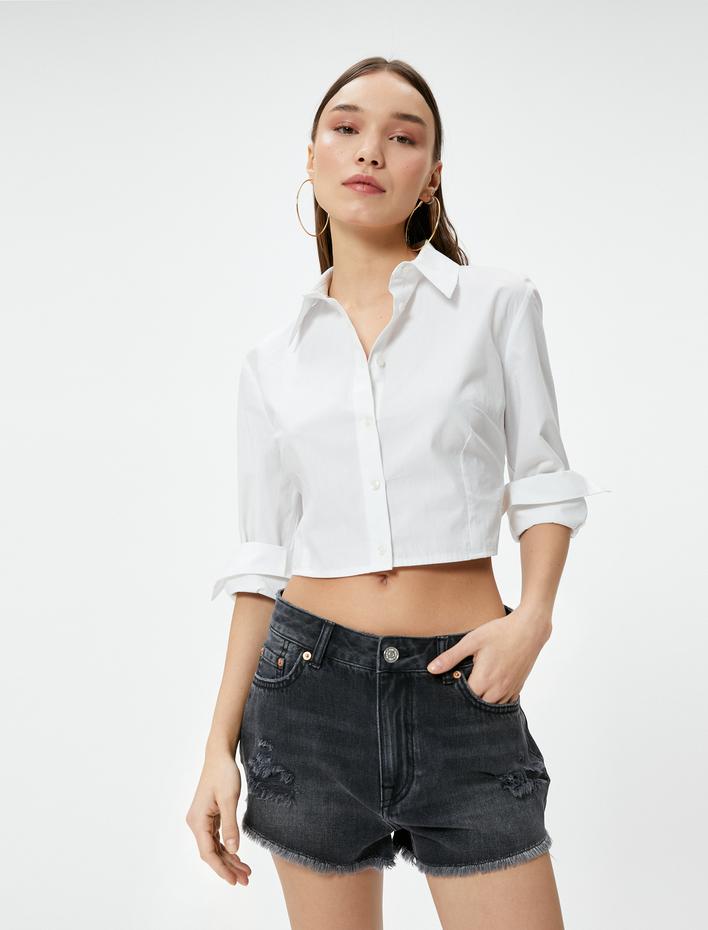  Mini Kot Şort Yıpratmalı Cepli Standart Bel