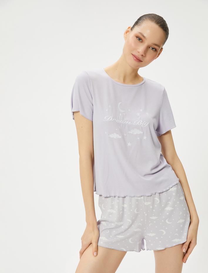  Şortlu Pijama Takımı Bisiklet Yaka Kısa Kollu Viskon