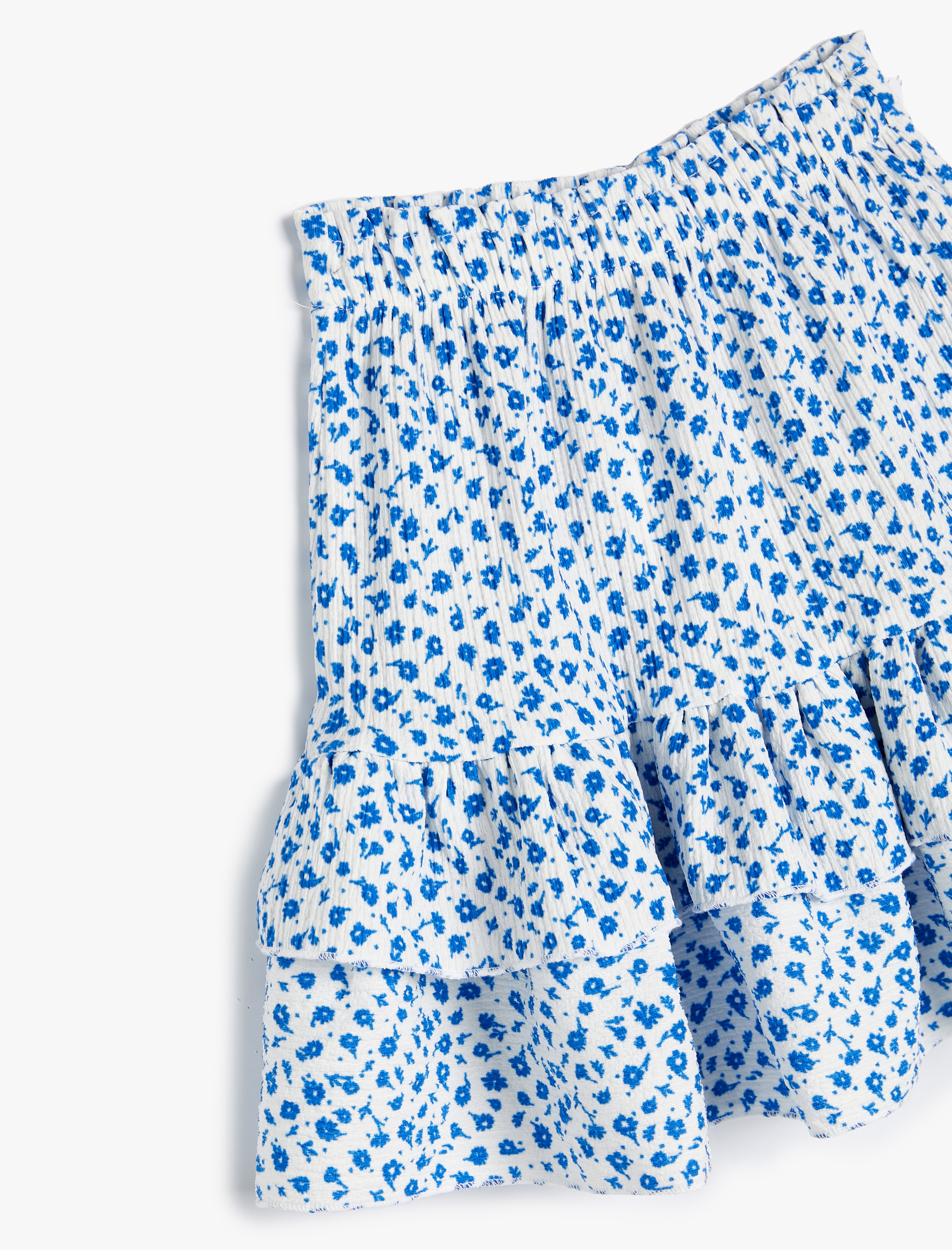 Kız Çocuk Çiçekli Mini Etek Fırfırlı Katlı Beli Lastikli