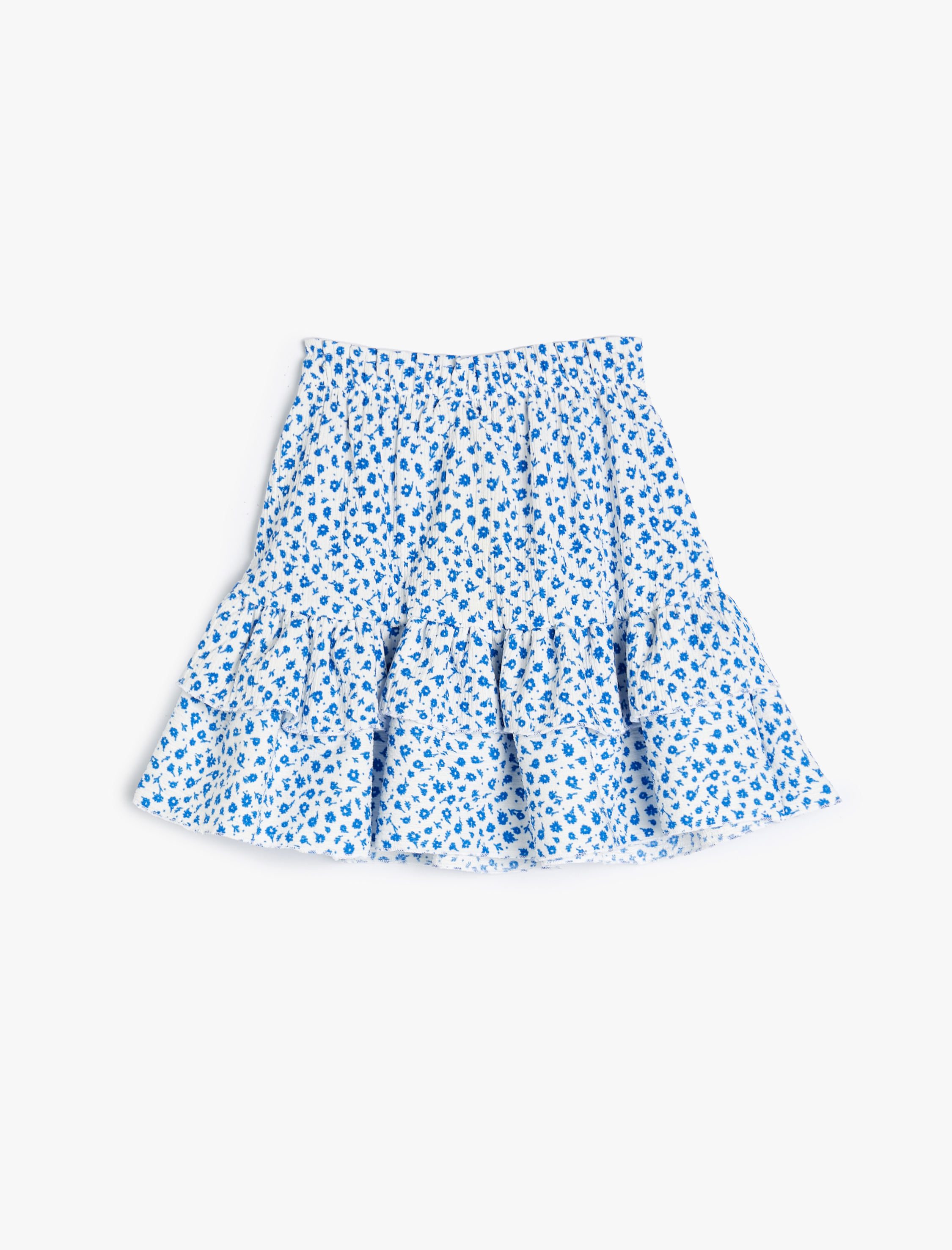 Kız Çocuk Çiçekli Mini Etek Fırfırlı Katlı Beli Lastikli