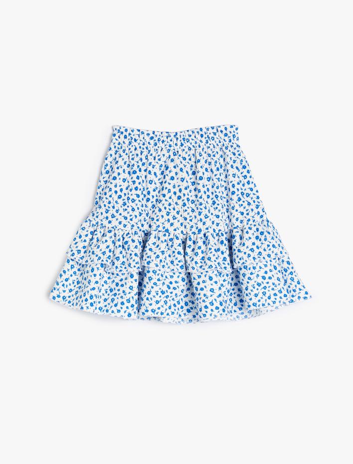 Kız Çocuk Çiçekli Mini Etek Fırfırlı Katlı Beli Lastikli