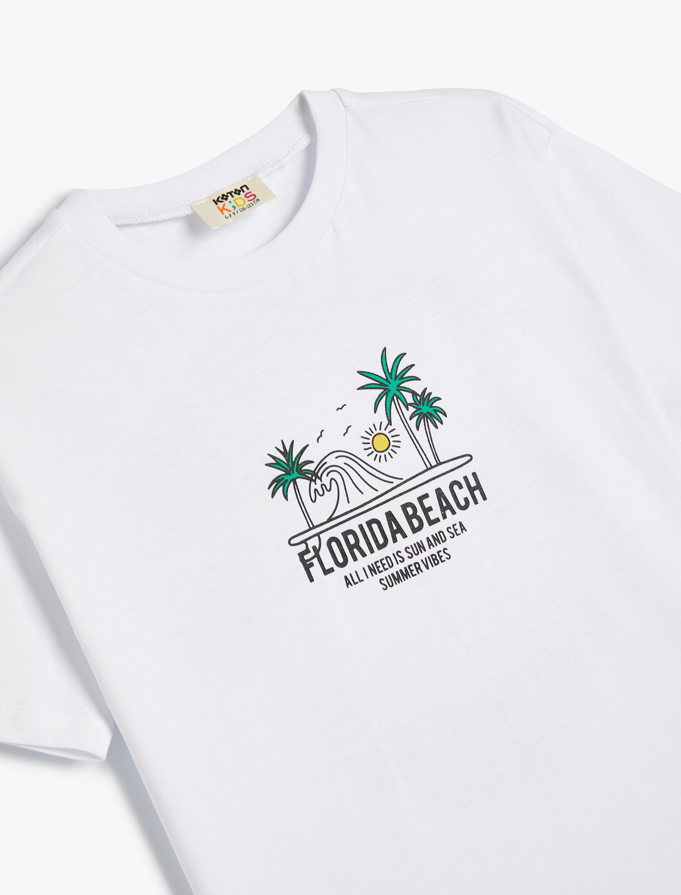  Erkek Çocuk Tişört Florida Şehir Baskılı Kısa Kollu Bisiklet Yaka Pamuklu