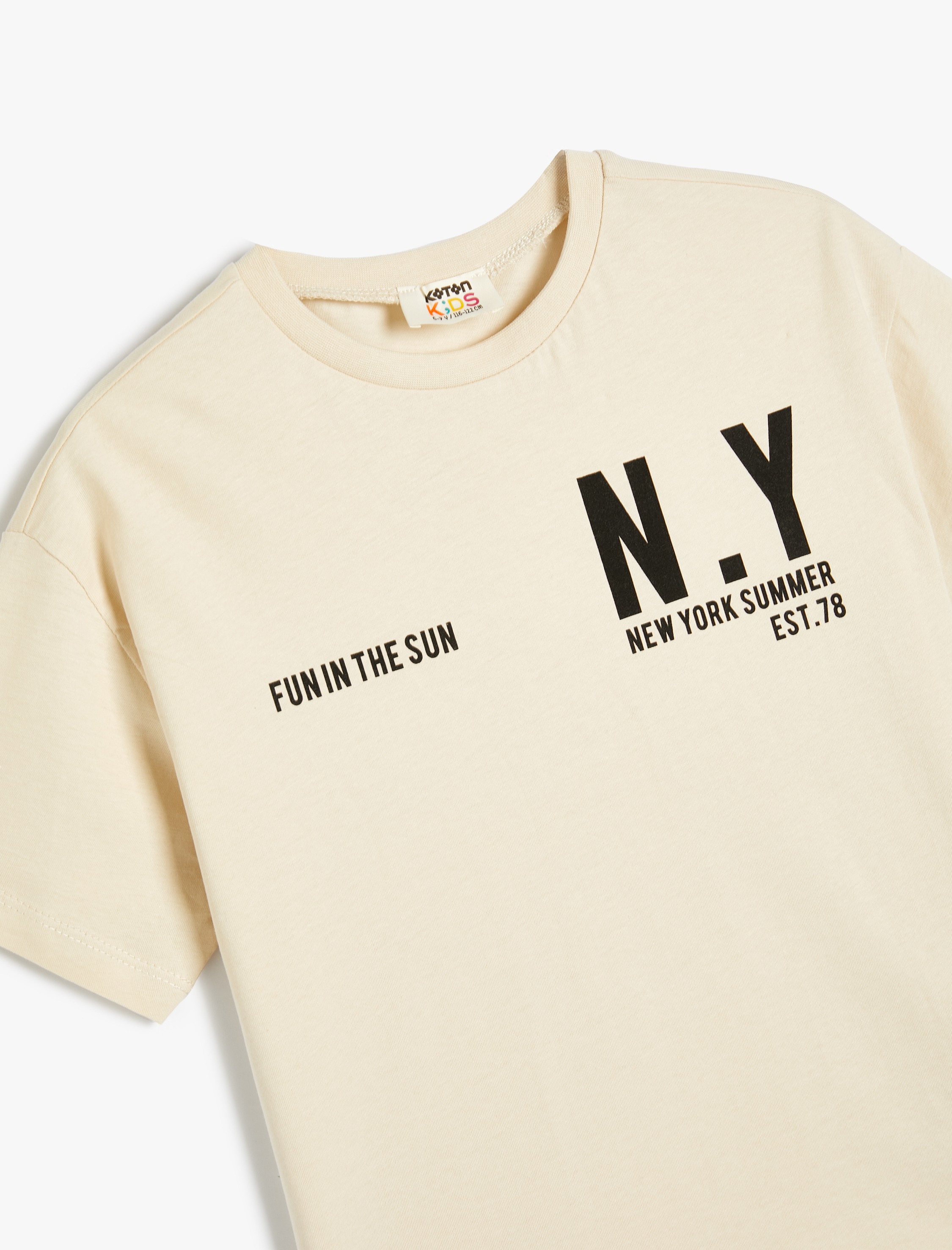  Erkek Çocuk Tişört Kolej Baskılı Kısa Kollu Bisiklet Yaka Pamuklu