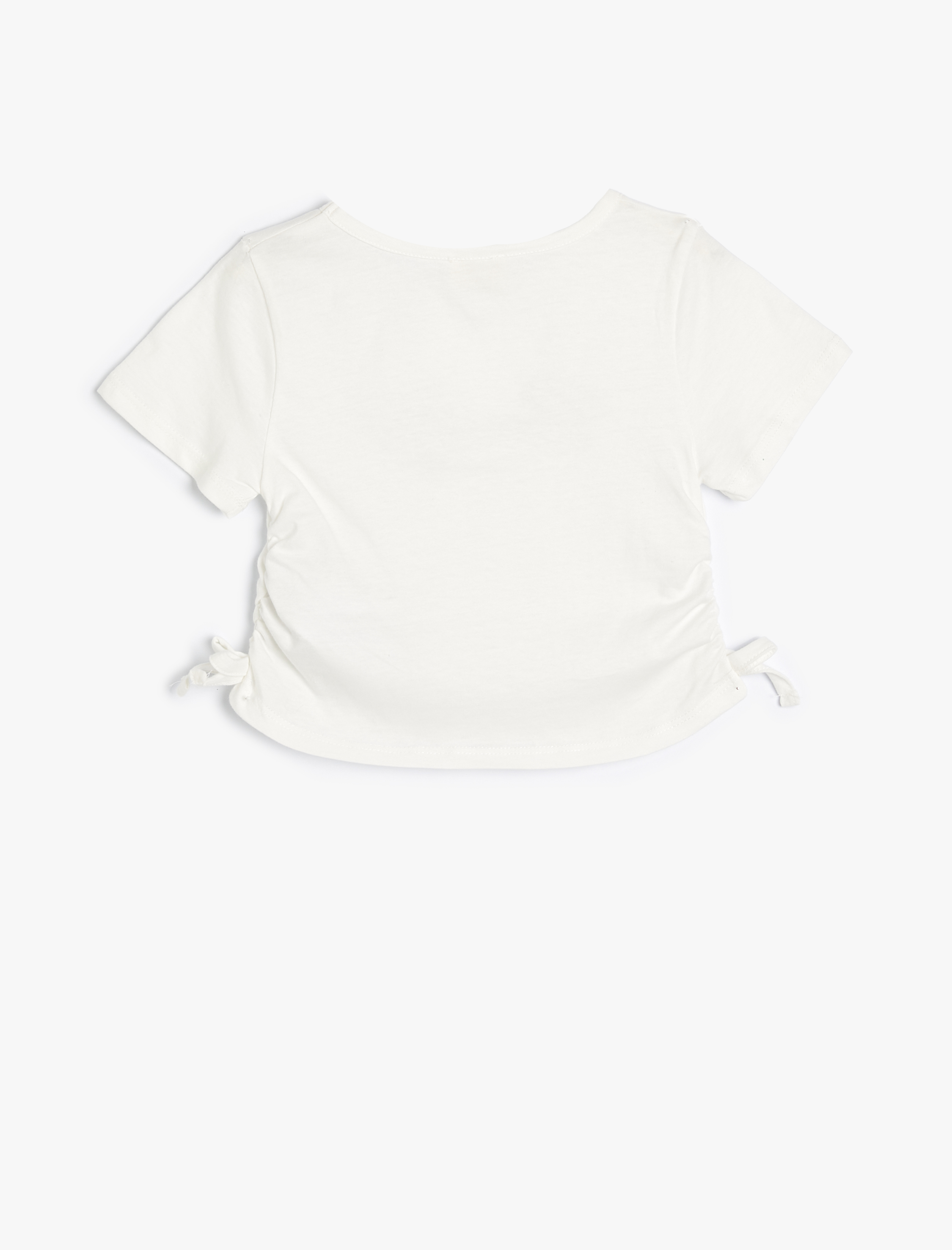  Kız Çocuk Crop Tişört Pul Detaylı Büzgülü Kısa Kollu Pamuklu