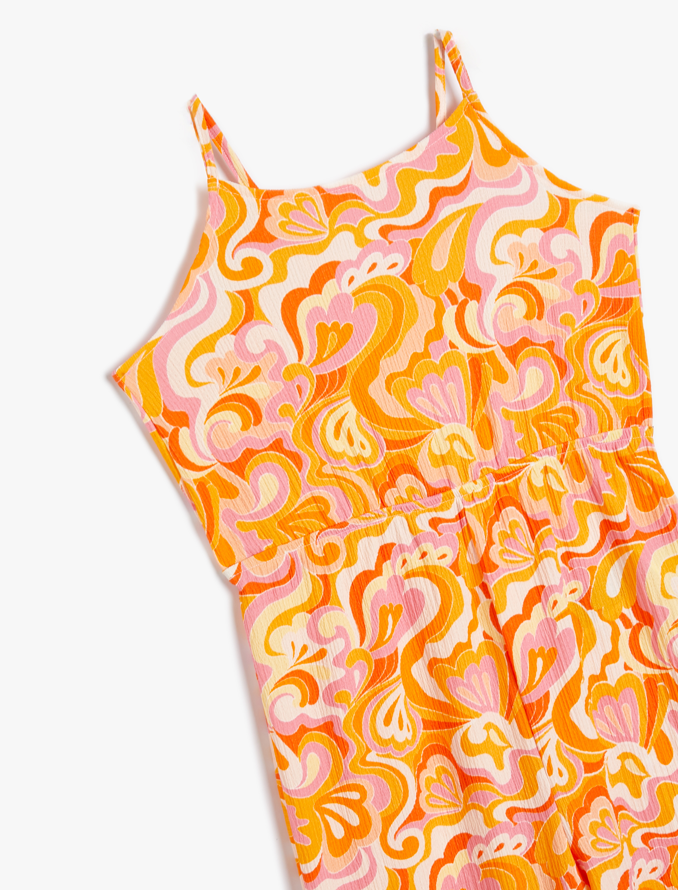  Kız Çocuk Tulum İnce Askılı Tam Boy Bol Paça Soyut Desenli