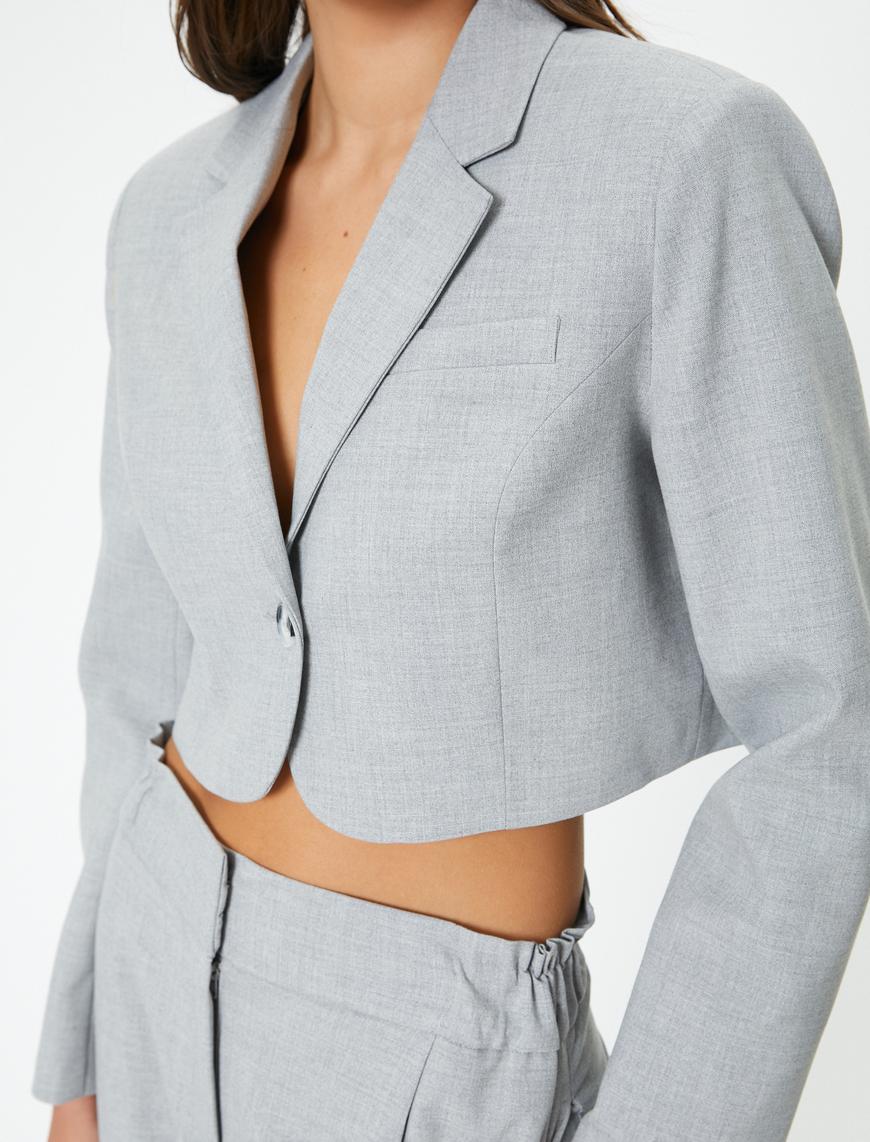   Crop Blazer Ceket Tek Düğmeli Cep Detaylı