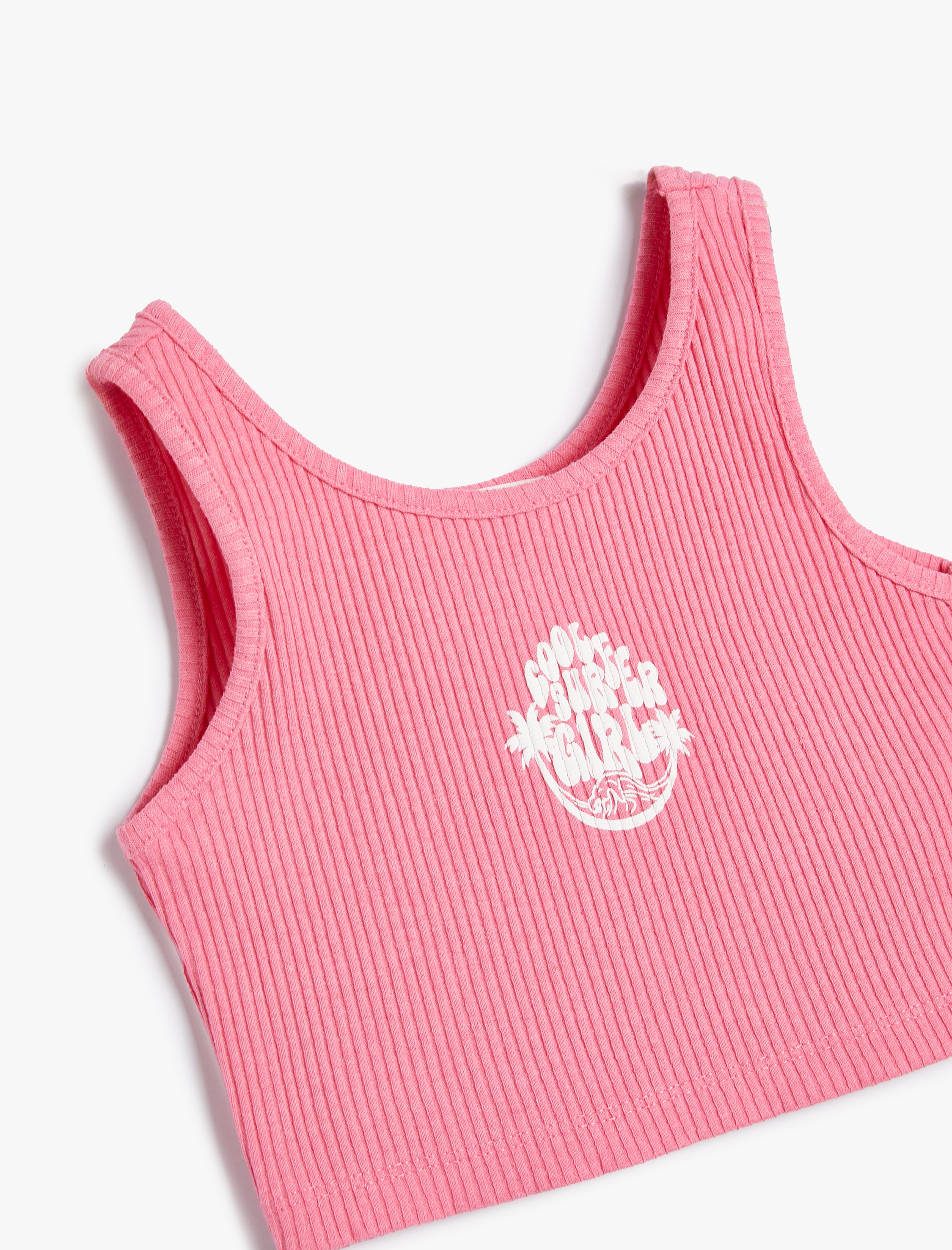  Kız Çocuk Crop Atlet Slogan Baskılı Ribanalı Kalın Askılı Bisiklet Yaka