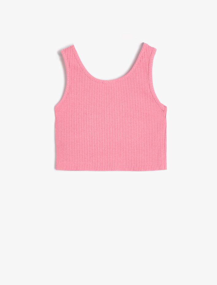 Kız Çocuk Crop Atlet Slogan Baskılı Ribanalı Kalın Askılı Bisiklet Yaka