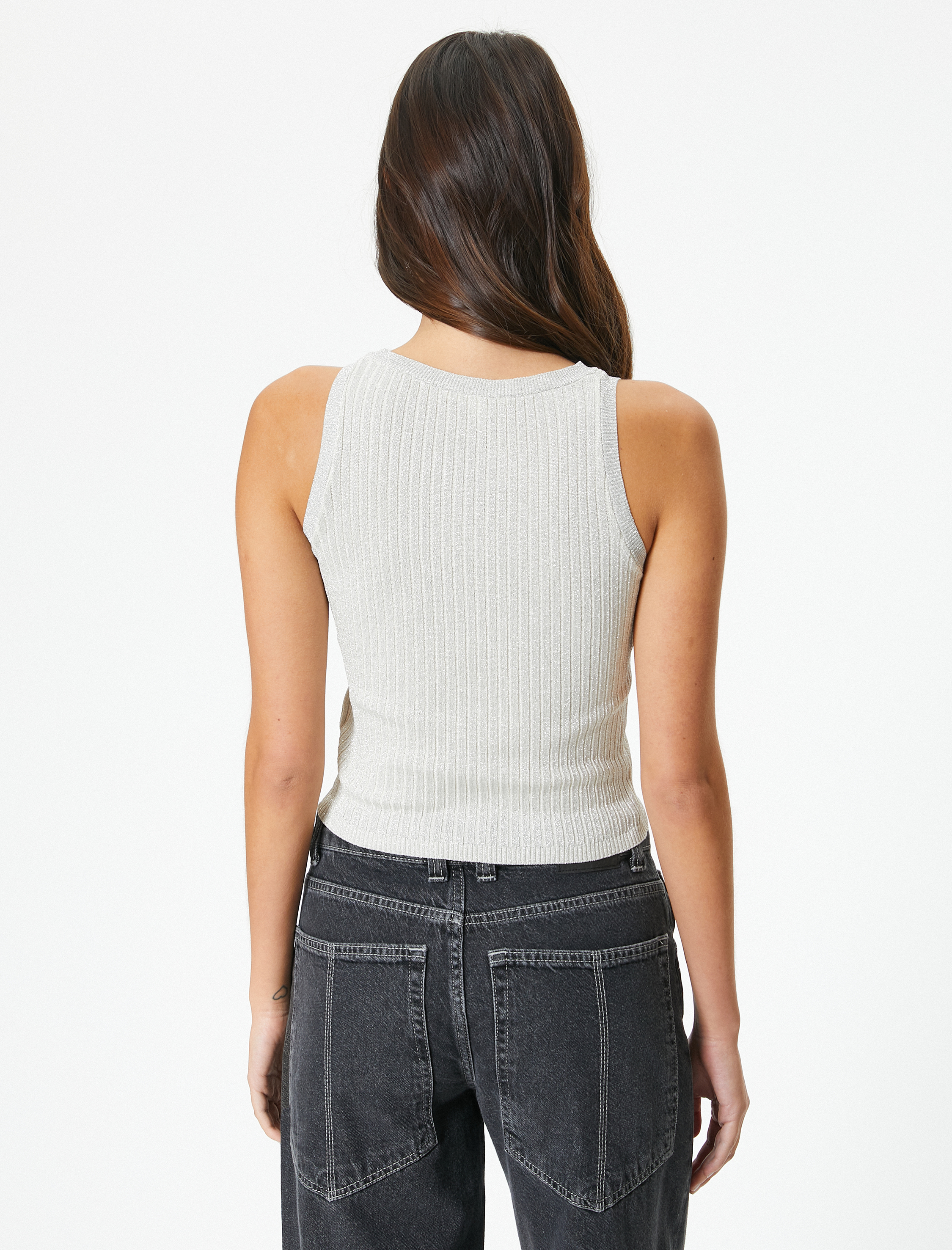   Fitilli Atlet Simli Bisiklet Yaka Kolsuz