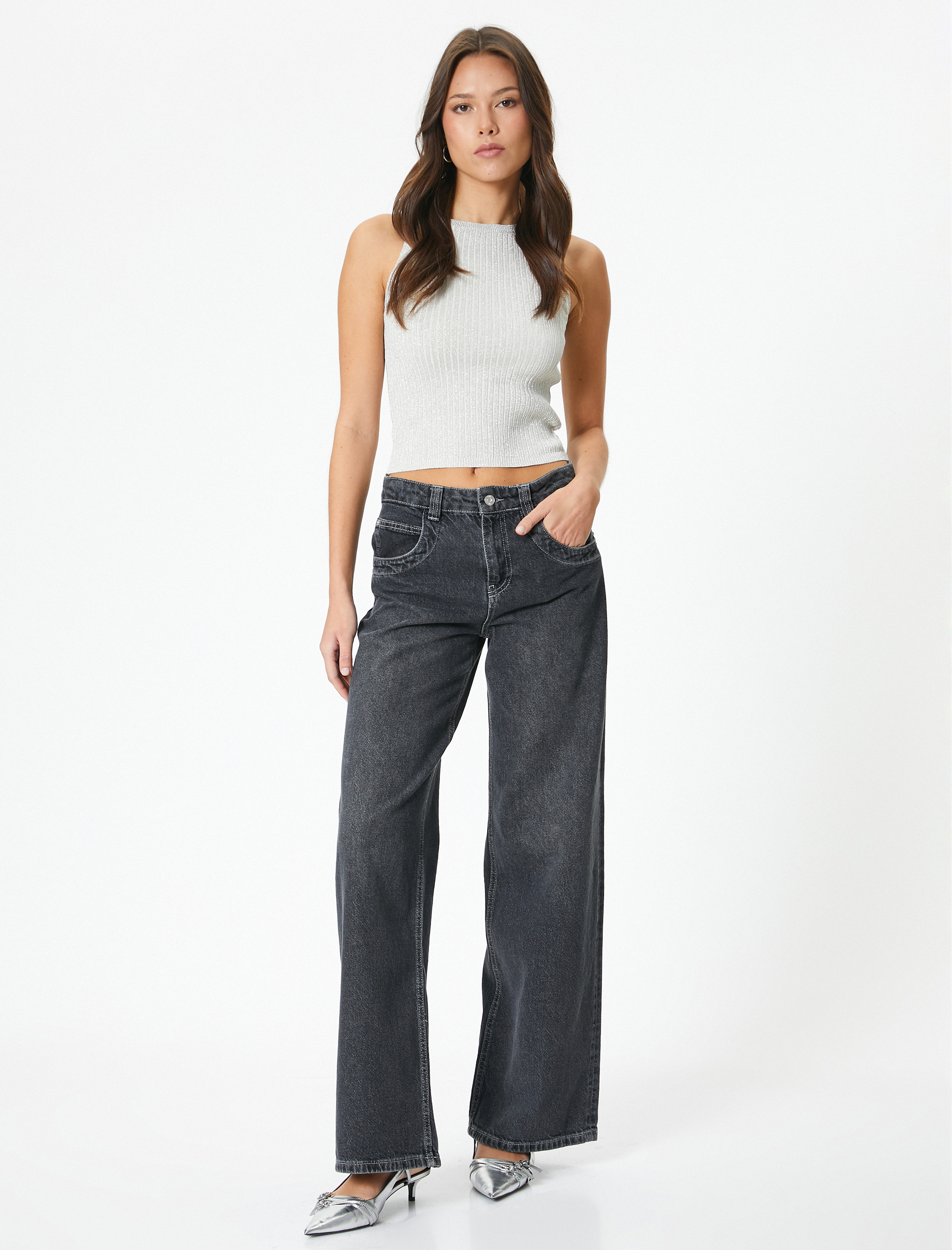   Fitilli Atlet Simli Bisiklet Yaka Kolsuz