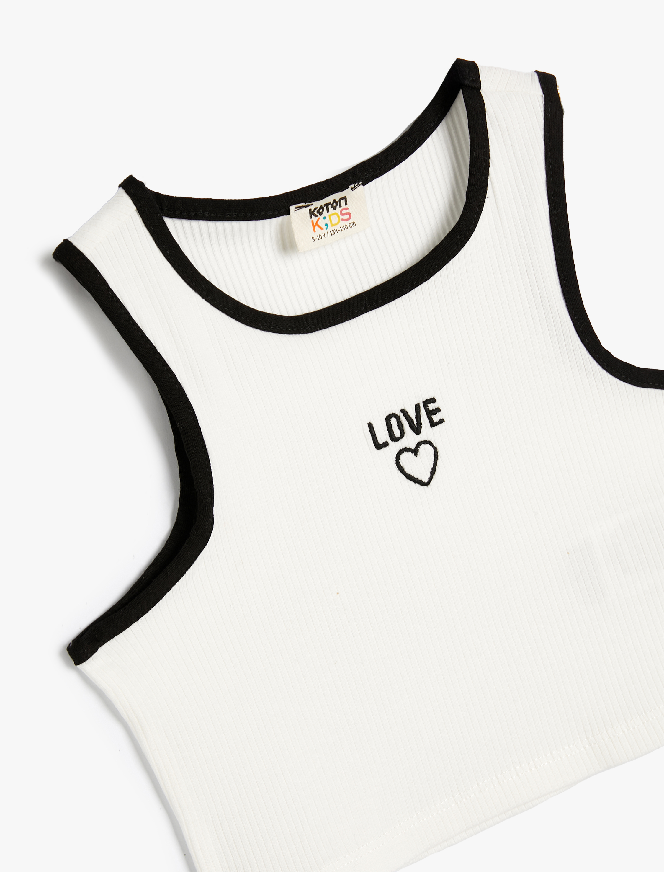  Kız Çocuk Atlet Kalp İşlemeli Ribanalı Bisiklet Yaka Biyeli Pamuklu