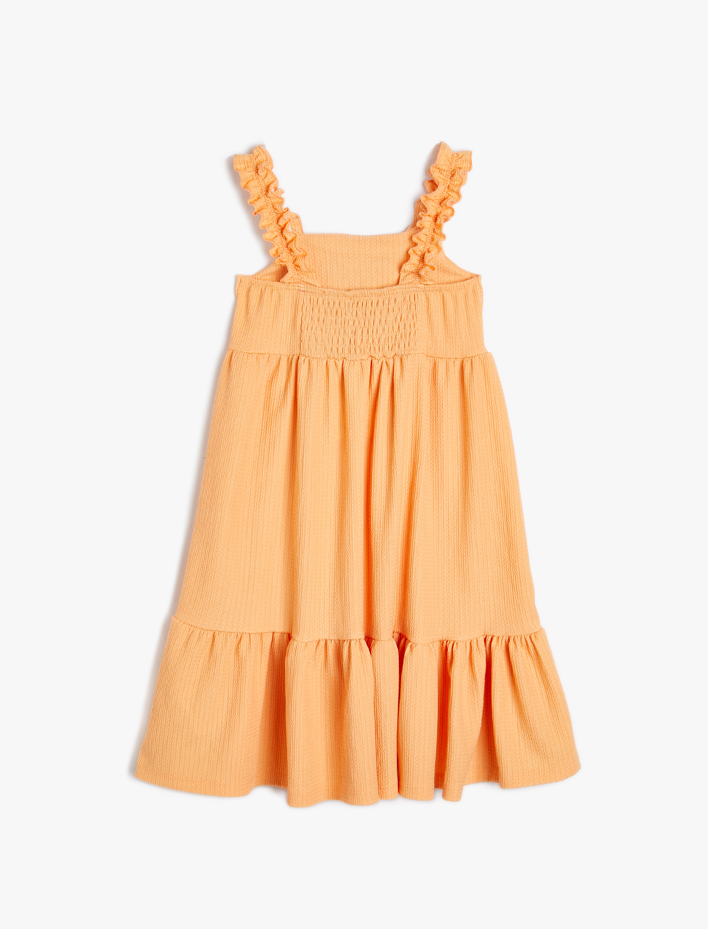  Kız Çocuk Elbise Askılı Fırfırlı Midi Boy Çiçek İşlemeli