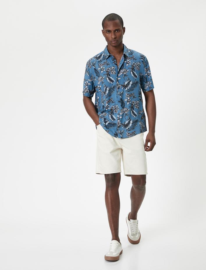  Yazlık Gömlek Kısa Kollu Çiçekli Desenli Klasik Yaka Viskon Kumaş Regular Fit