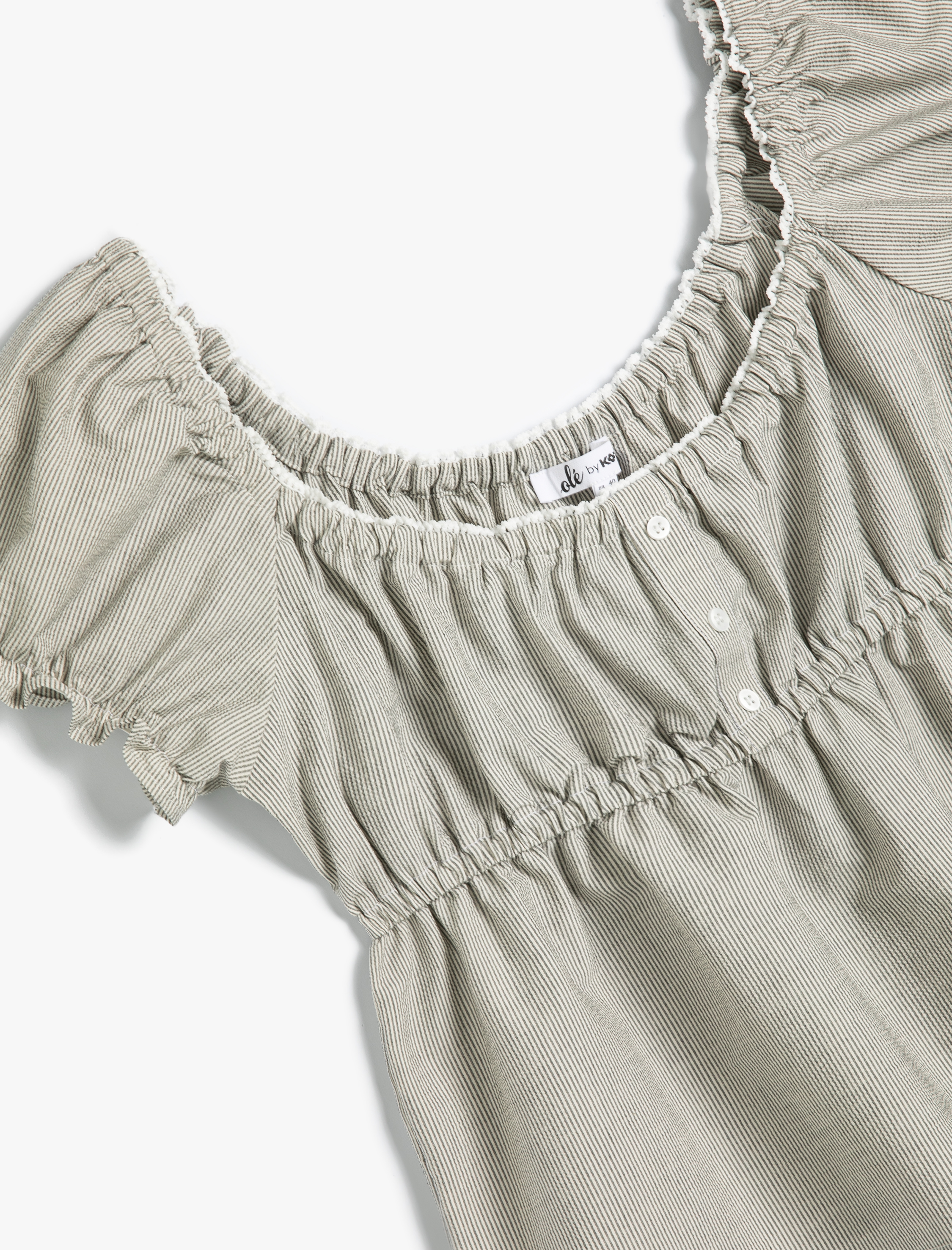   Balon Kol Poplin Bluz Kısa Kollu Yuvarlak Yaka Düğmeli Pamuklu Slim Fit