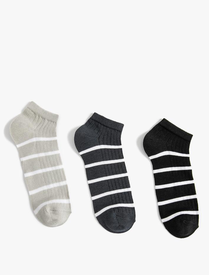 Erkek Çizgili Çorap Patik 3'lü Çok Renkli